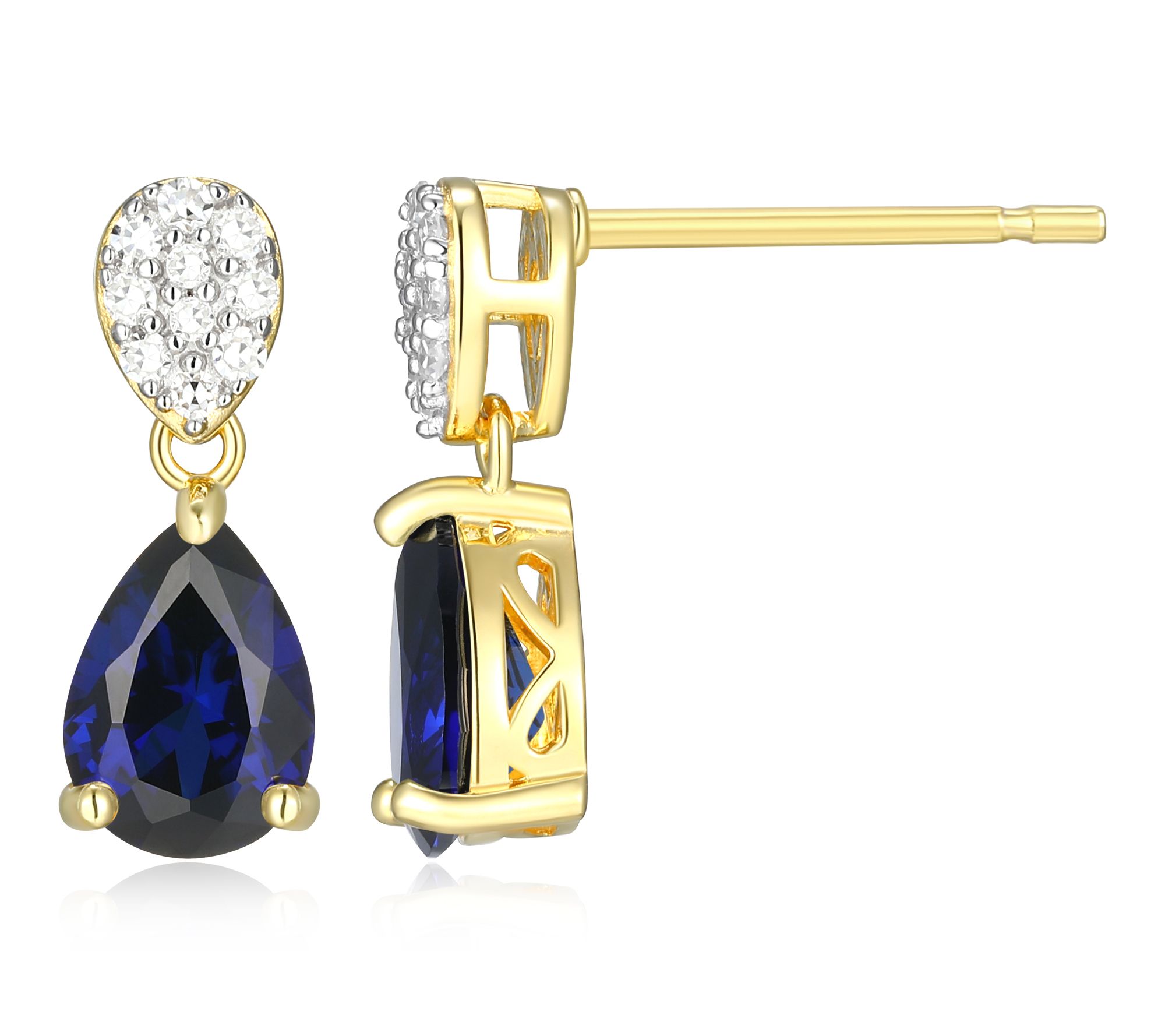 LuxLab Grown Pear Birthstone & Diamond Earrings , 18K Plated