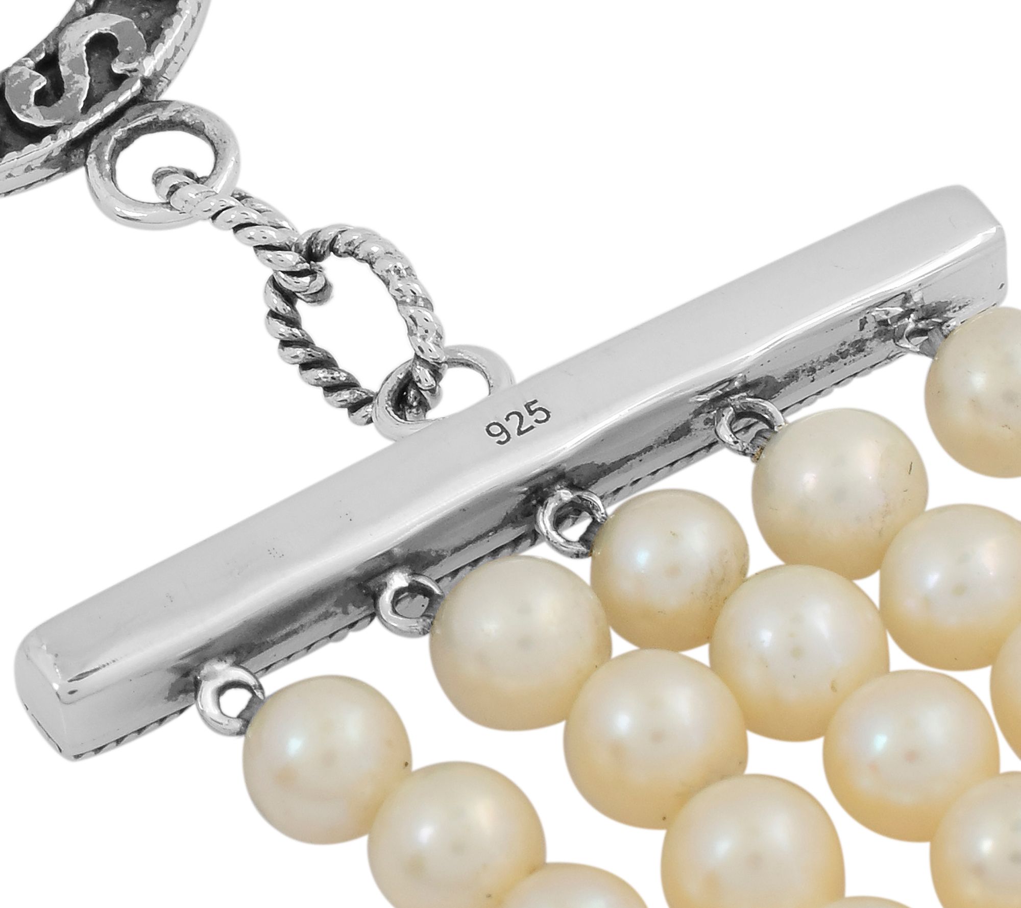 Sterling Silver Cultured Pearl & Indian Ruby Bracelet