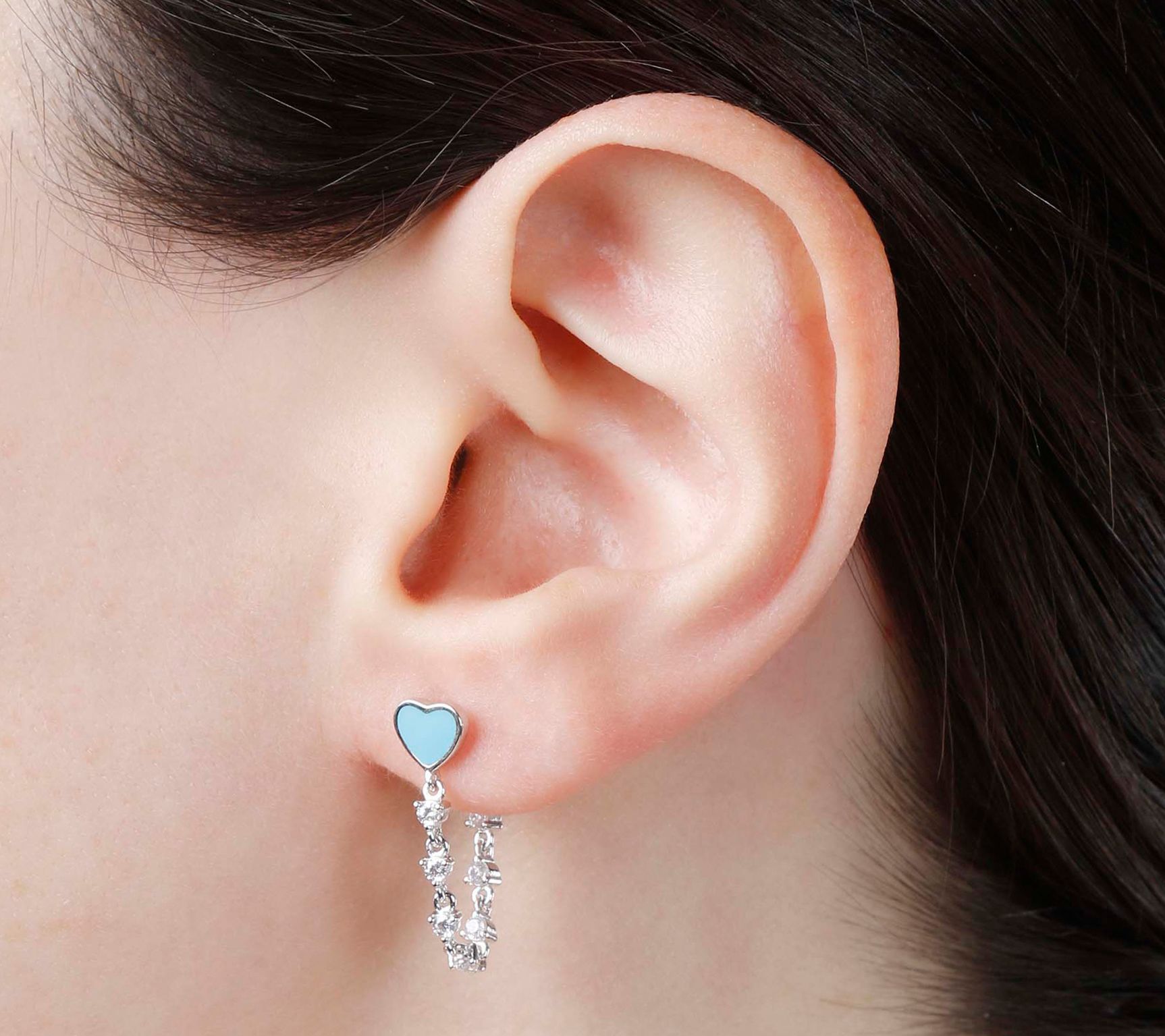 Diamonique Enamel Heart Chain Dangle Earrings, Sterling