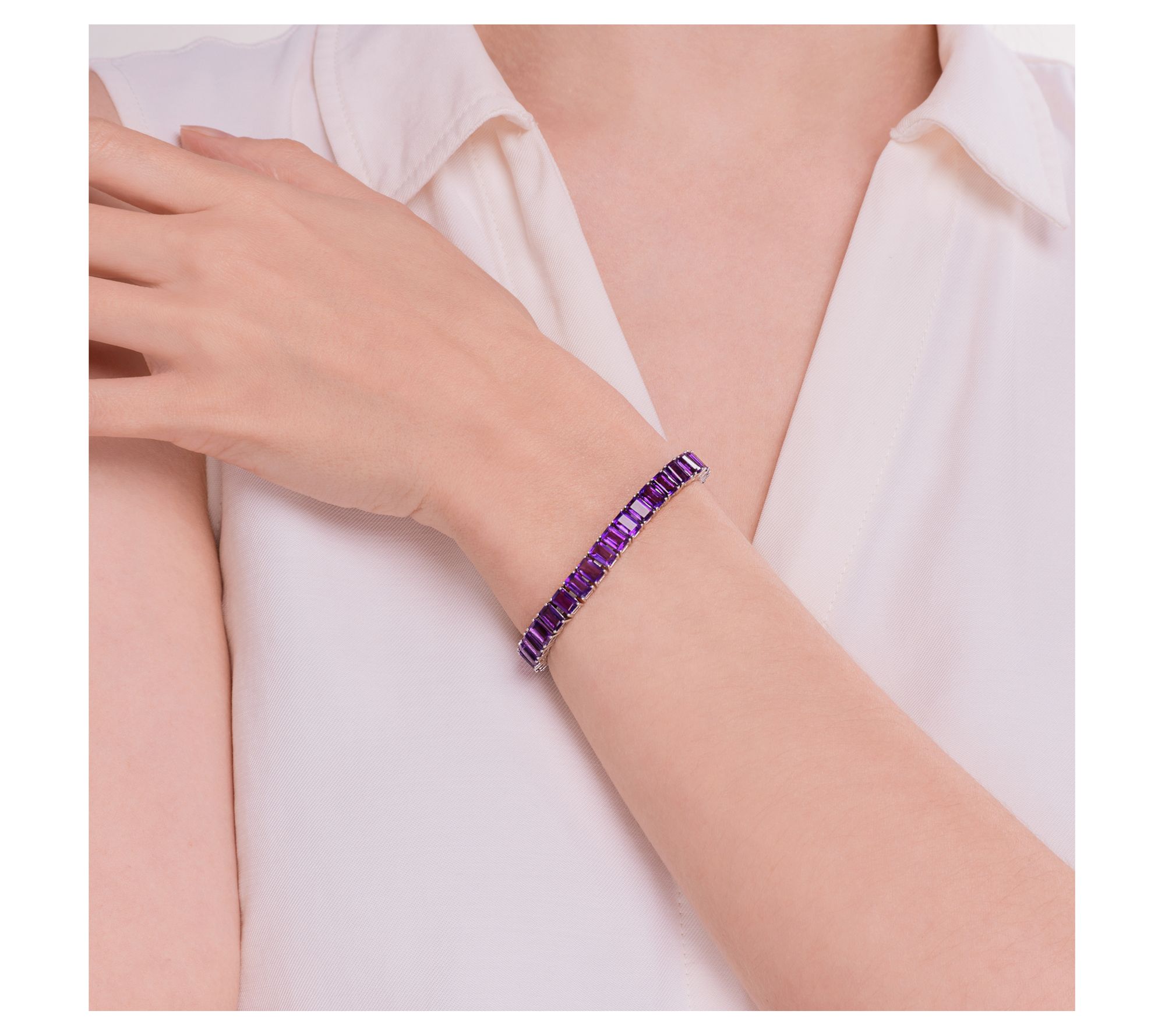 Affinity Gems Emerald Cut Gemstone Tennis Bracelet, Sterling