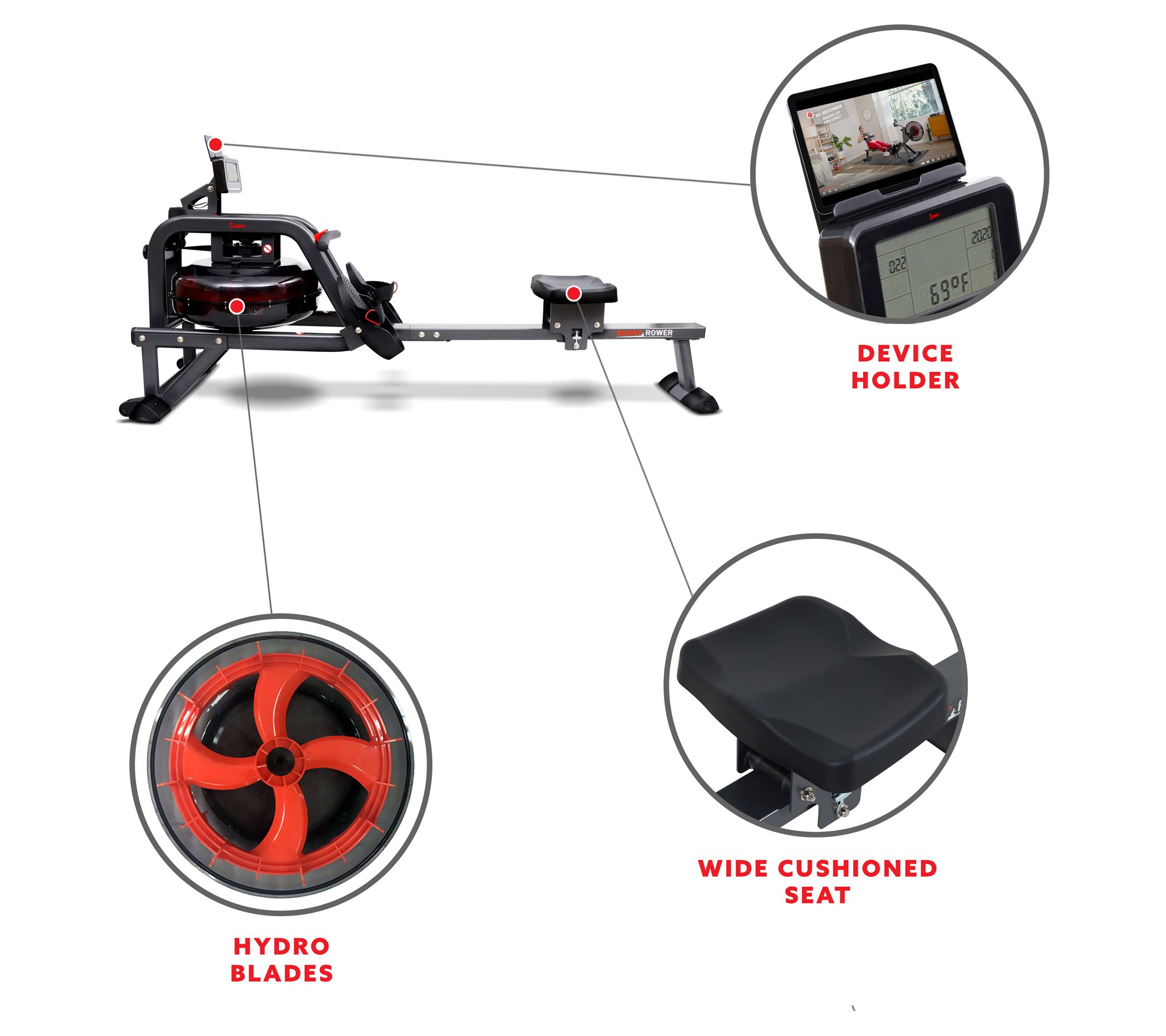 Sunny Health & Fitness Smart Obsidian Surge 500 m Water Rower