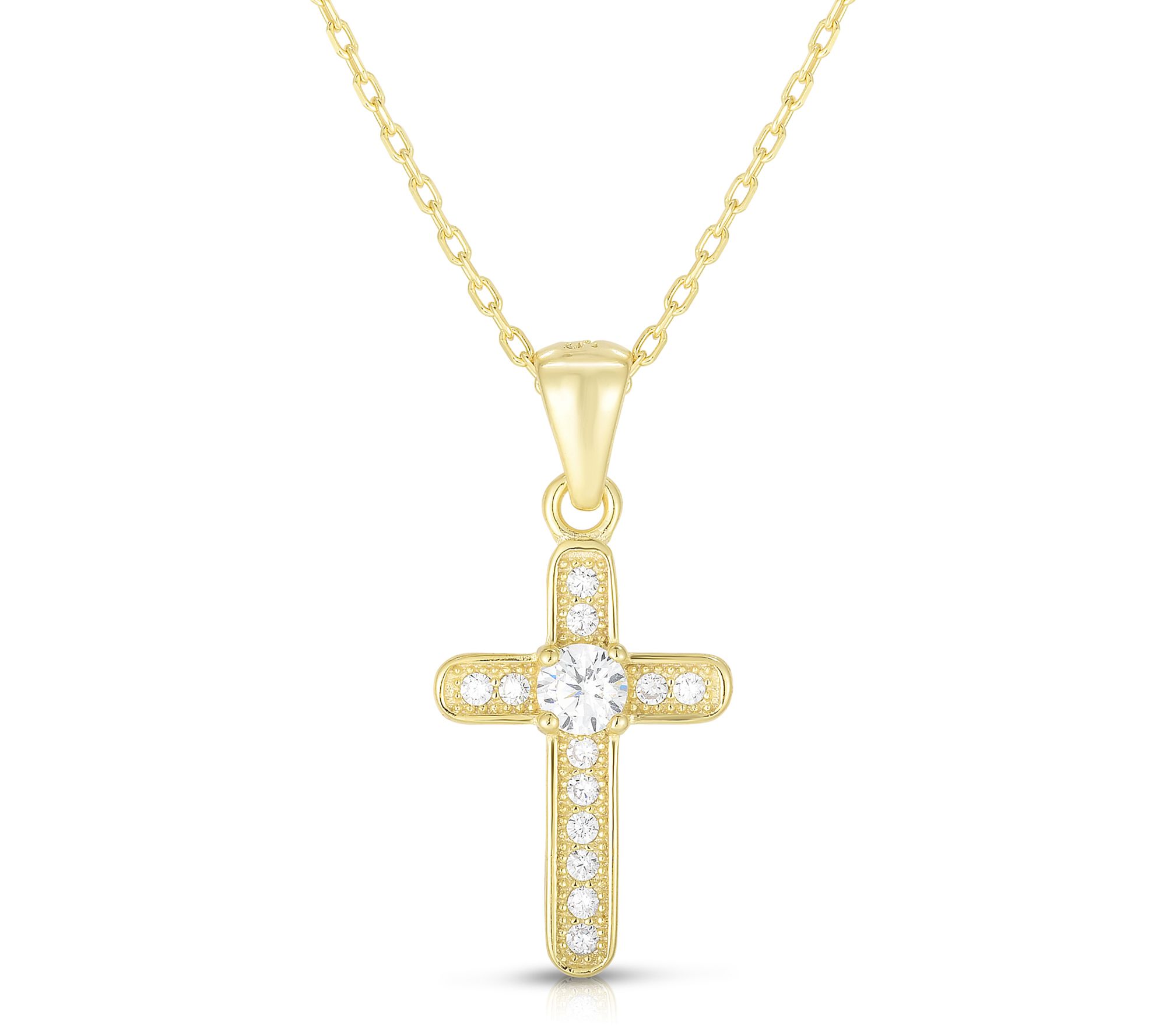 Sterlina Silver Pave Cross Necklace, Sterling