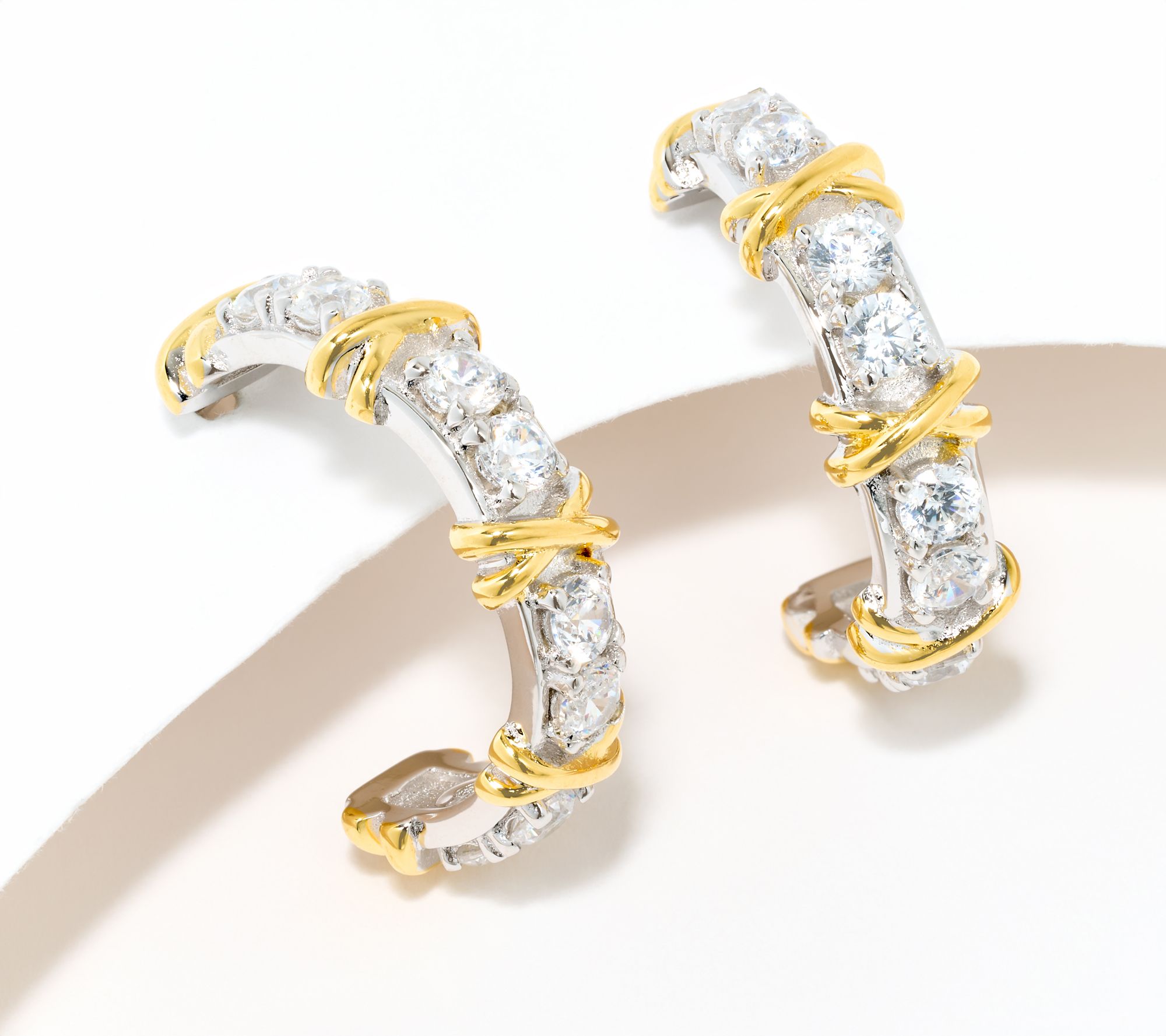 Diamonique Two Tone XO Hoop Earrings, Sterling Silver