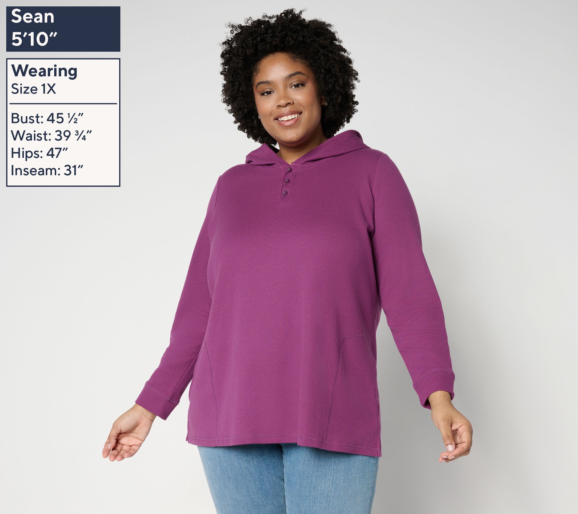 Denim & Co. Active Regular Waffle Knit Hooded Henley Tunic