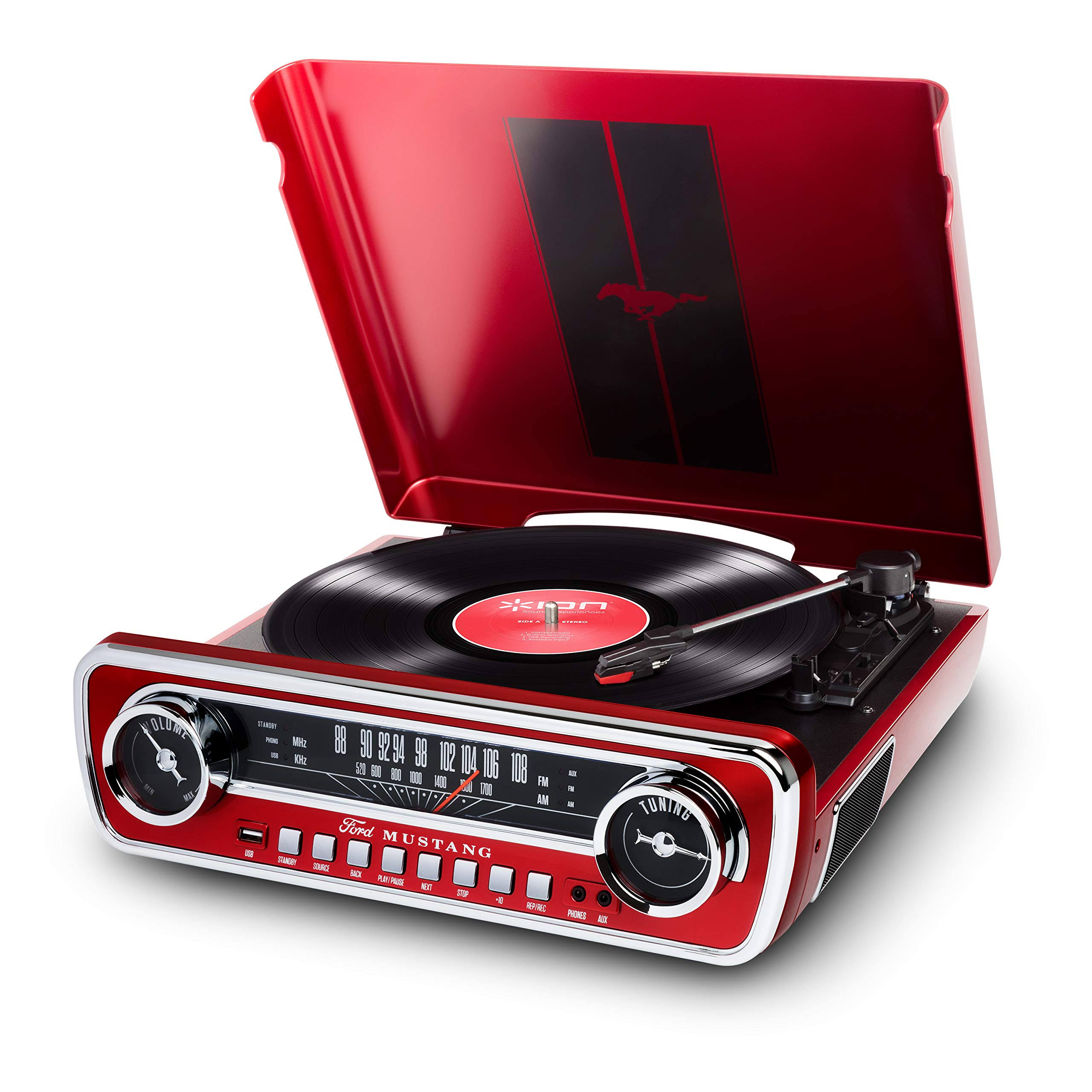 Ion Audio - MUSTANG-LP-RED - IT69RD Classic Car-Styled Music Center