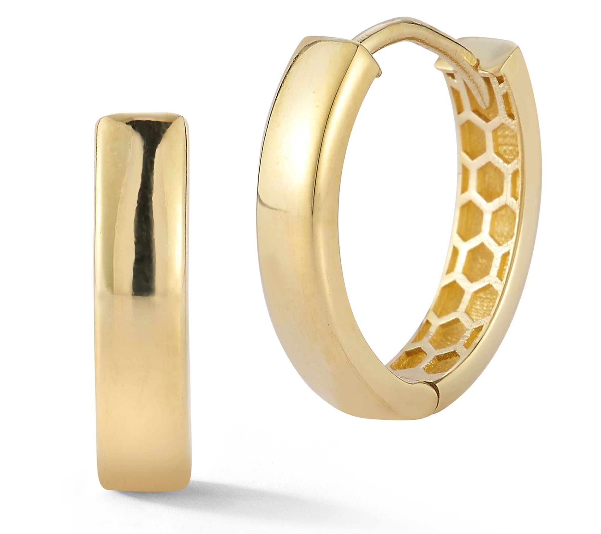 Luminosa Gold Oval Hinged Huggie Hoop Earrings,14K