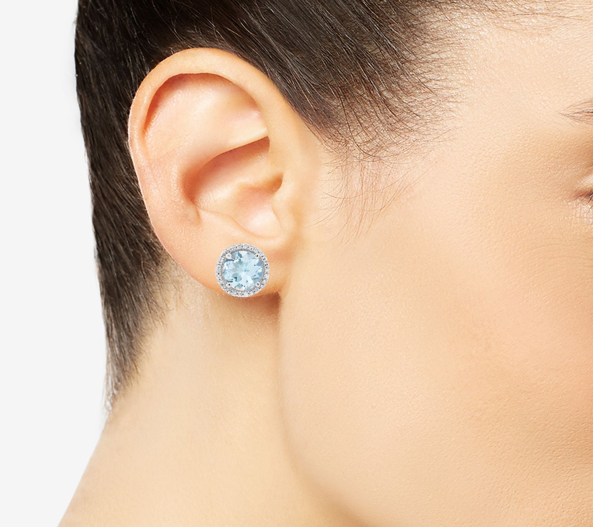 Sterling Aquamarine 1/8 ct tw Diamond Halo StudEarrings