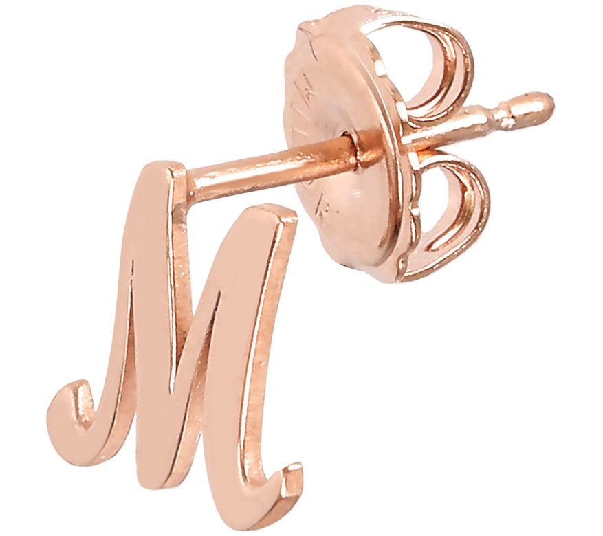 Italian Silver Initial Stud Earrings, 18K Roseold-Plated