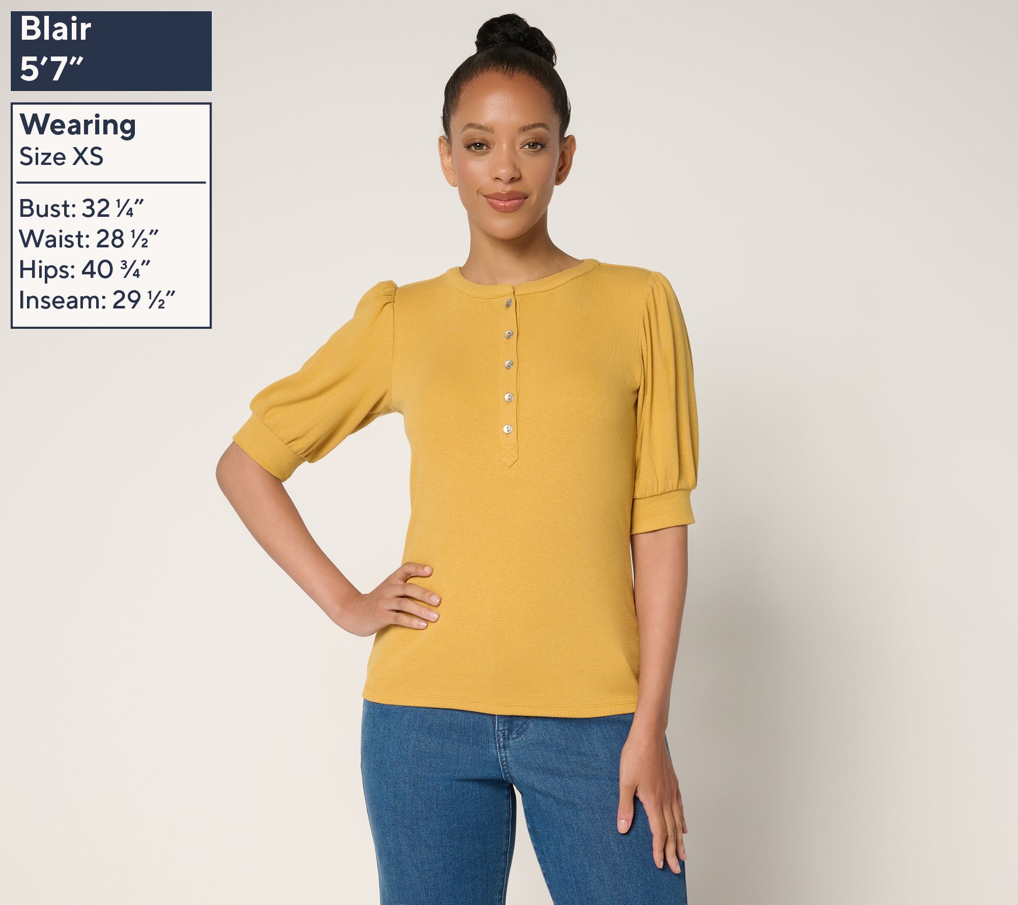 Me by Jennie Garth Poet Puff Sleeve Henley Top