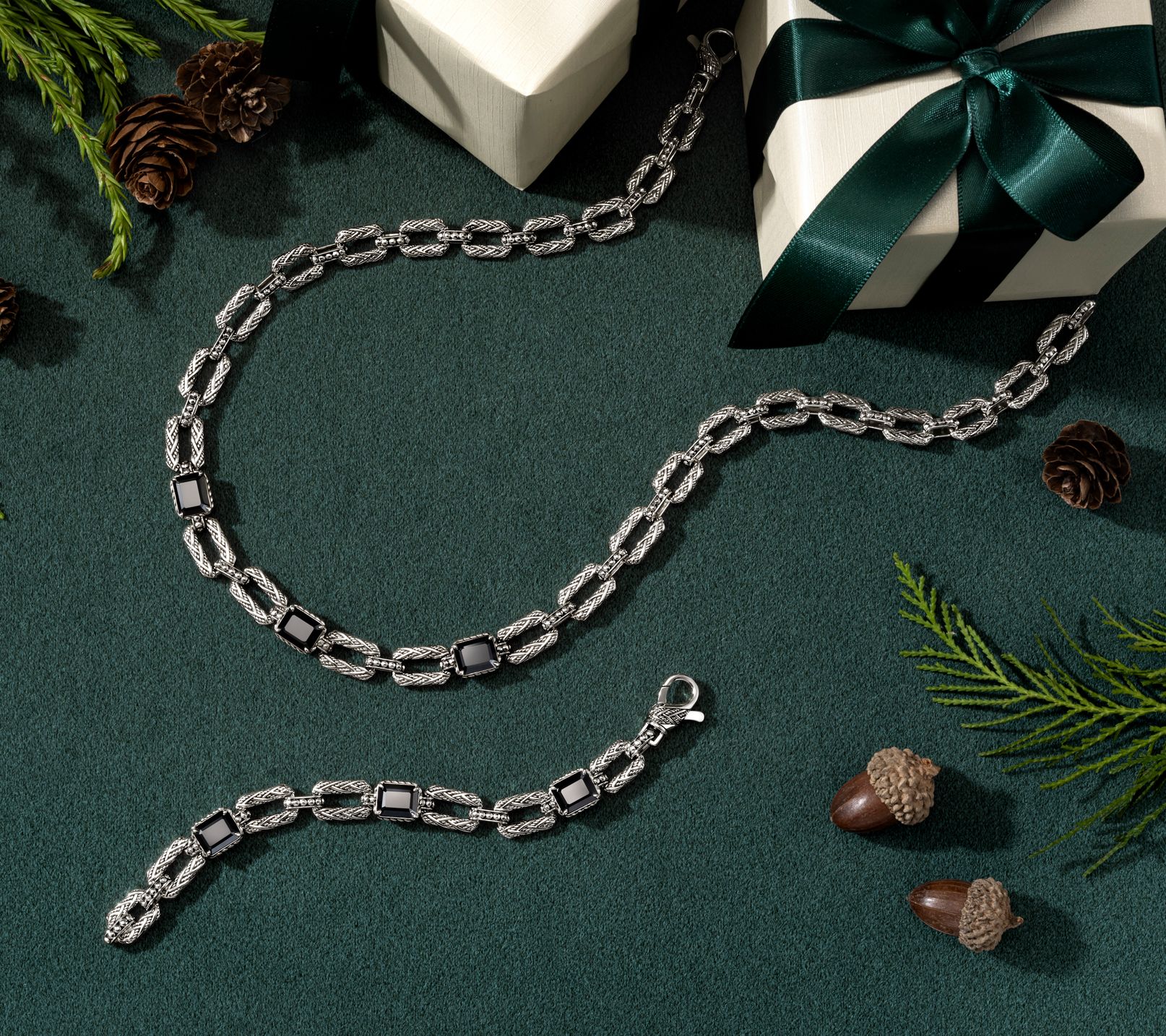 JAI Sterling Silver Legacy Woven Emerald Cut Gem 20