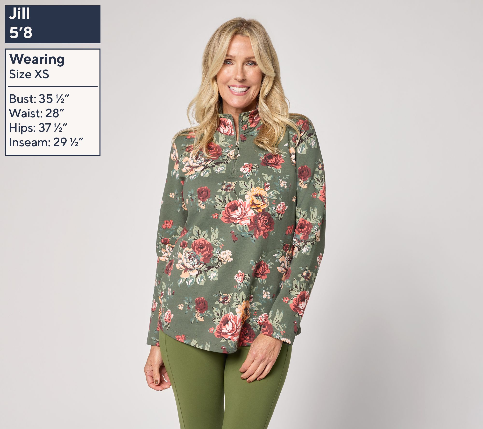 Denim & Co. Active Brushed Back French Terry Half Zip Top