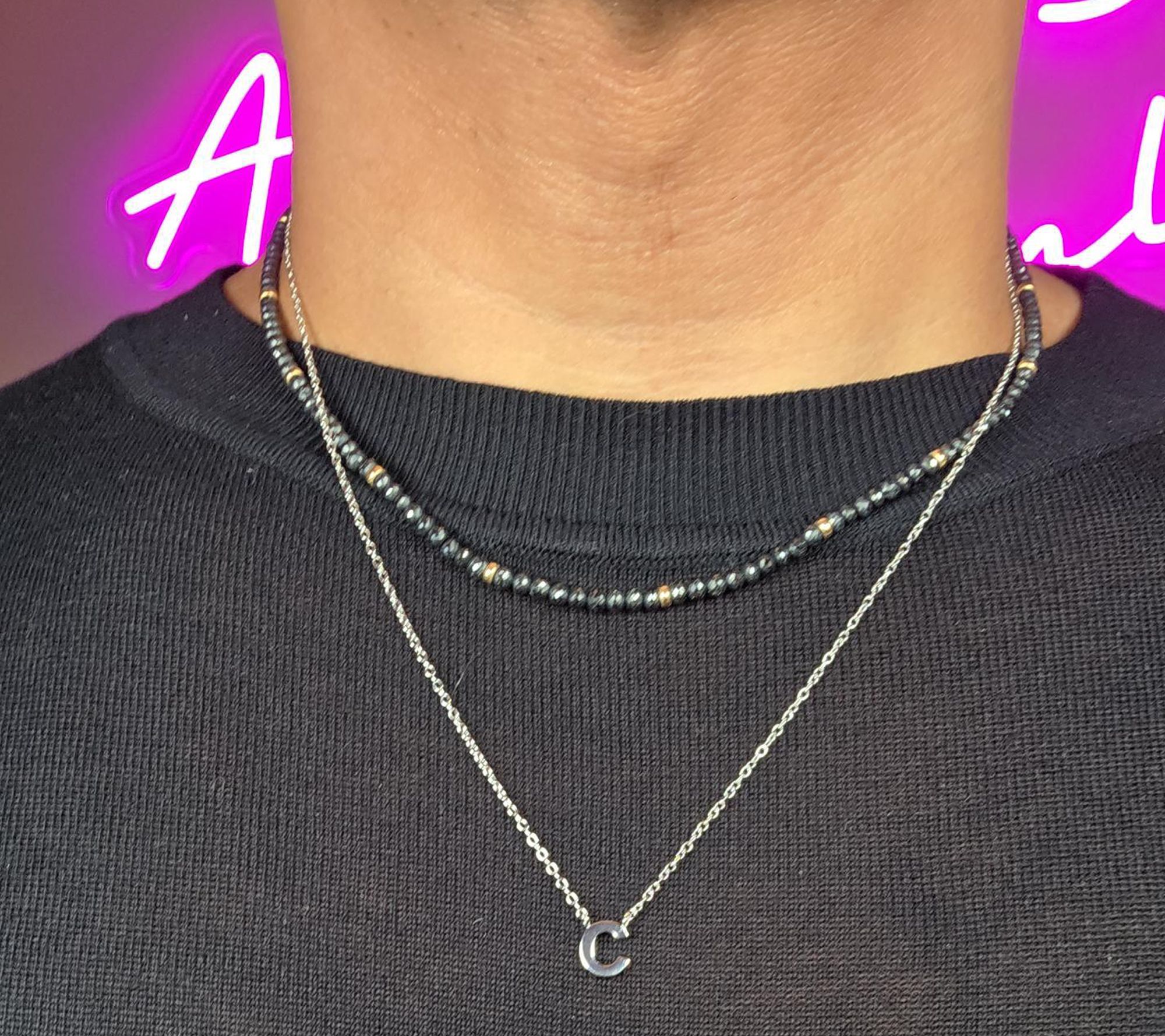 Silver Style Initial Charm Necklace, Sterling