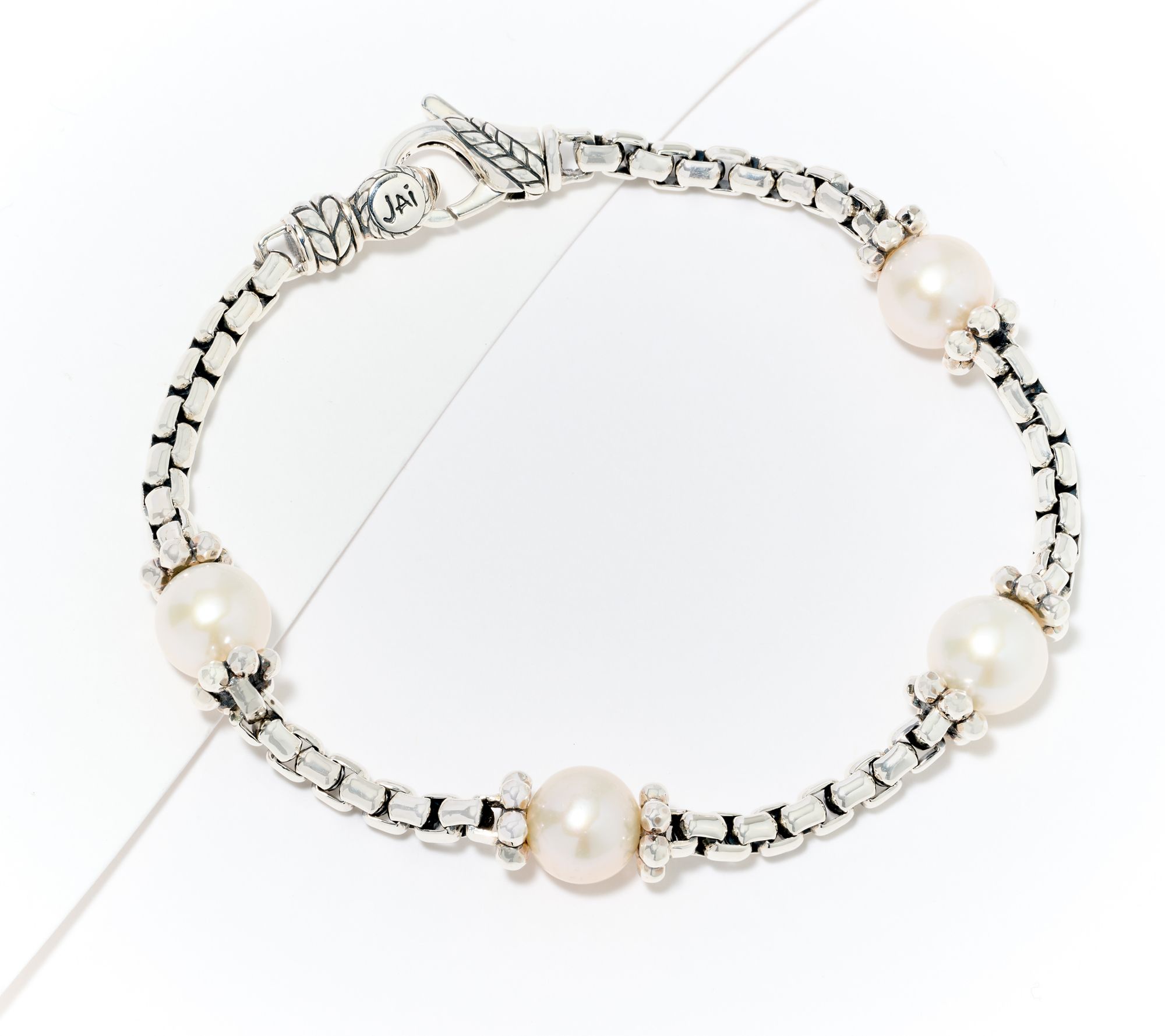 JAI Sterling Silver Cultured Pearl Station Bracelet