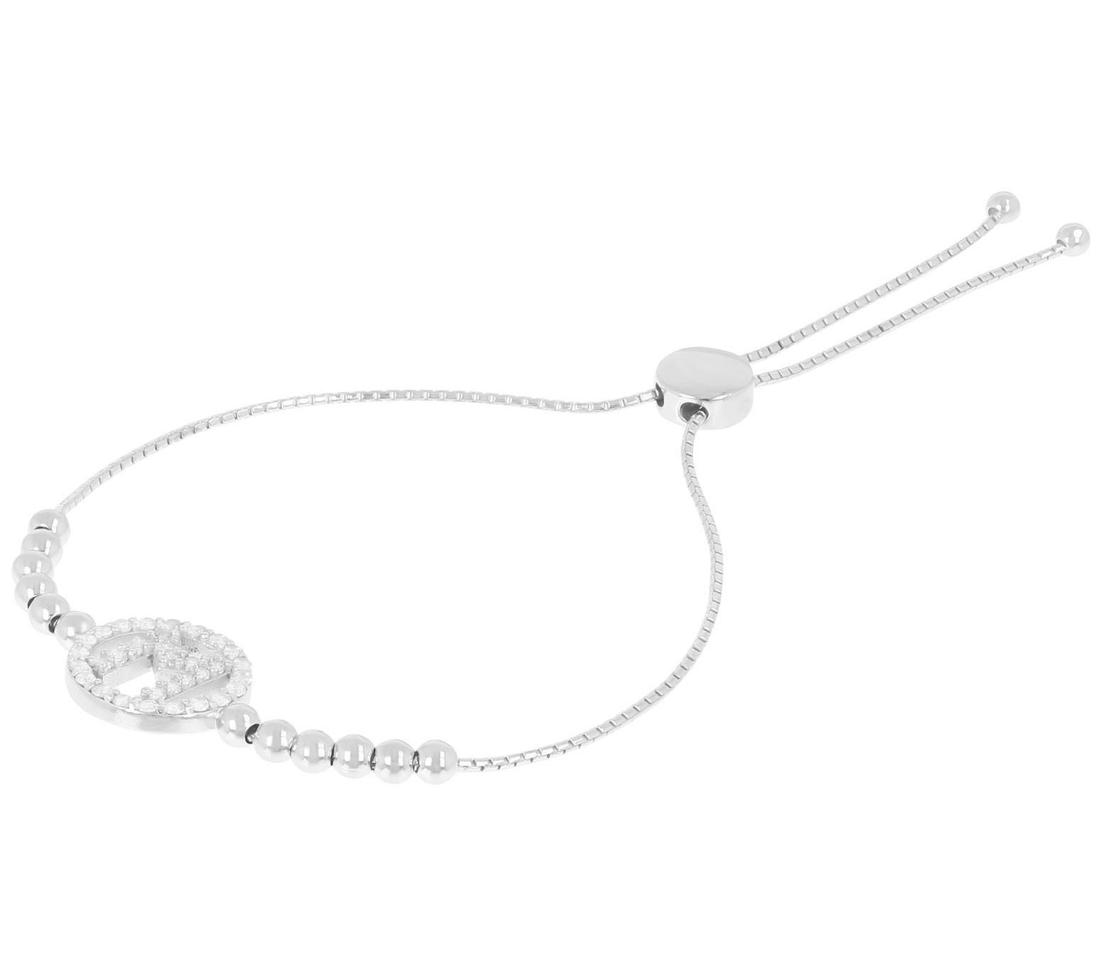 Diamonique Initial Adjustable Bracelet, Sterling Silver