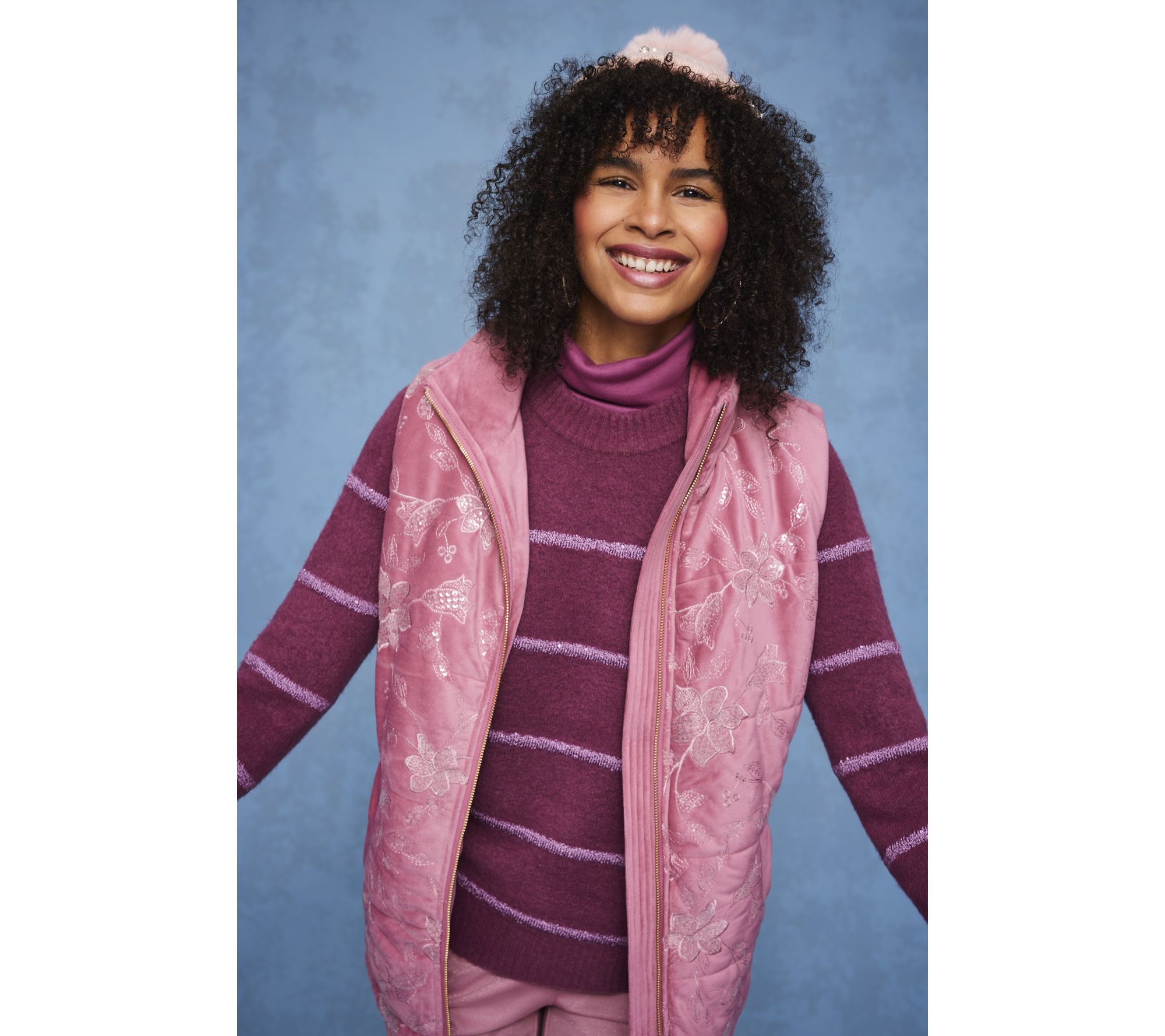 Isaac Mizrahi Live! Apres Mini Sequin Stripe Pullover Sweater