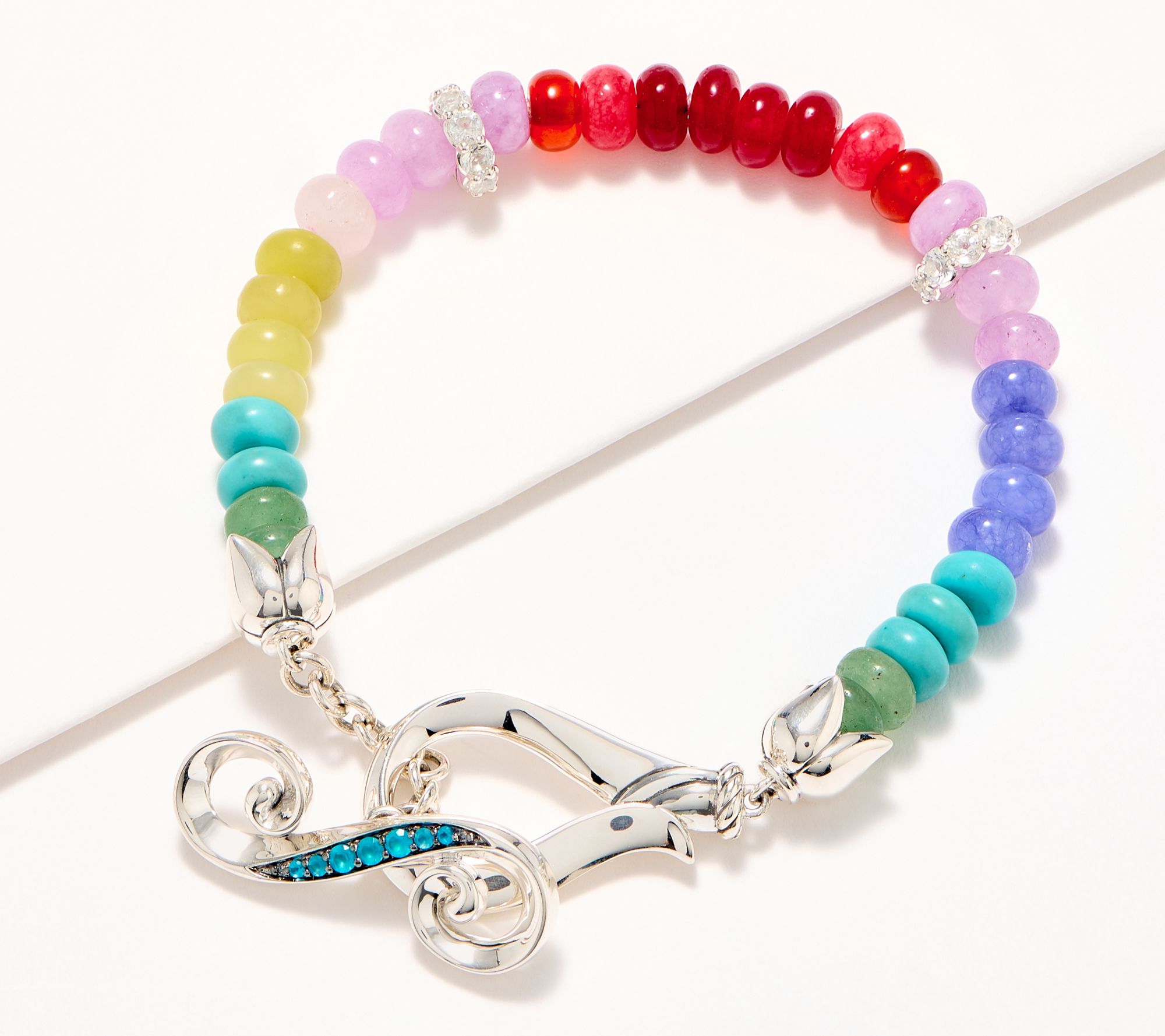 Third Person Creative Soul Gemstone Bead Toggle Bracelet, SS