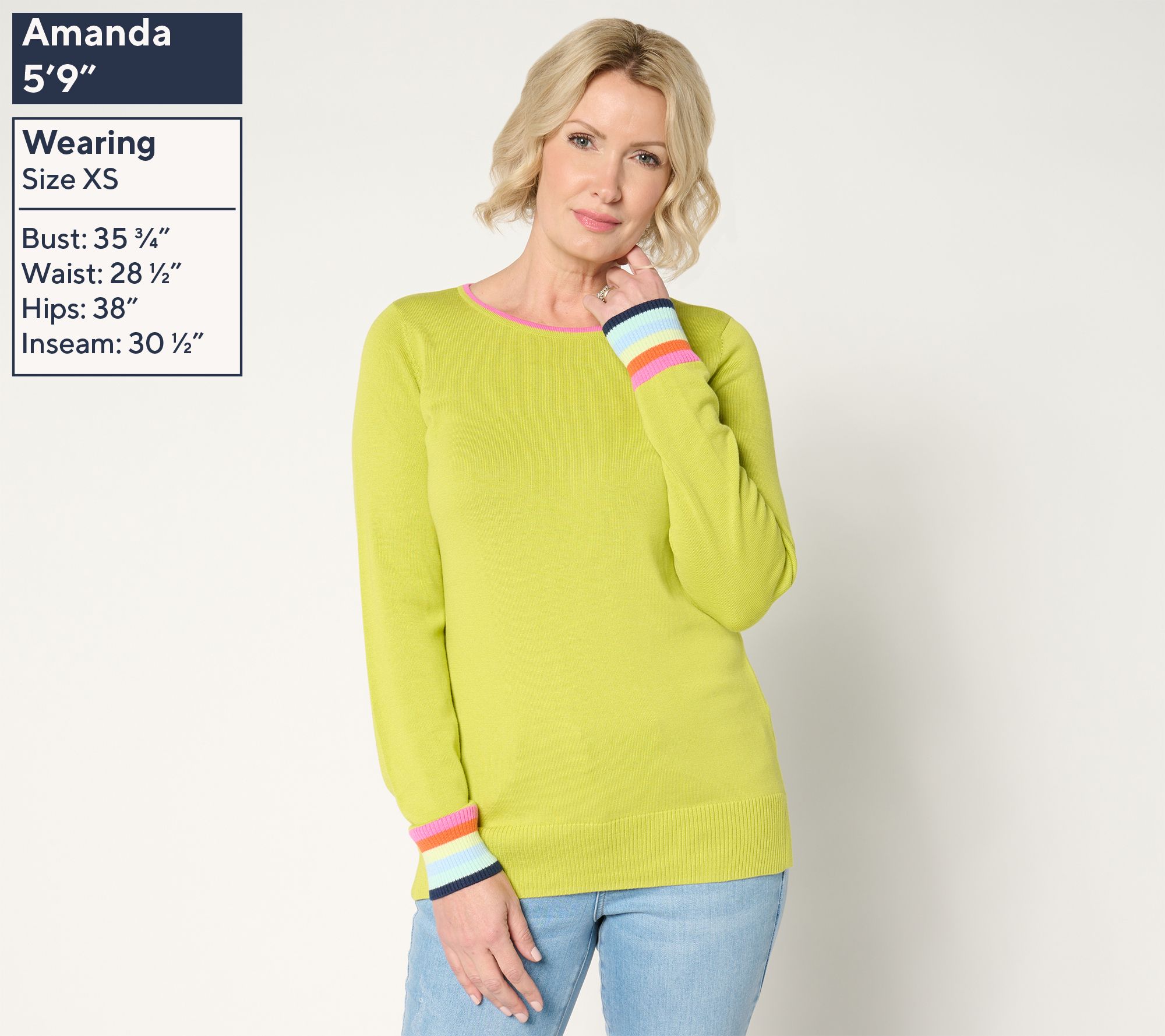 Belle by Kim Gravel Preppy Rainbow Cuff Sweater