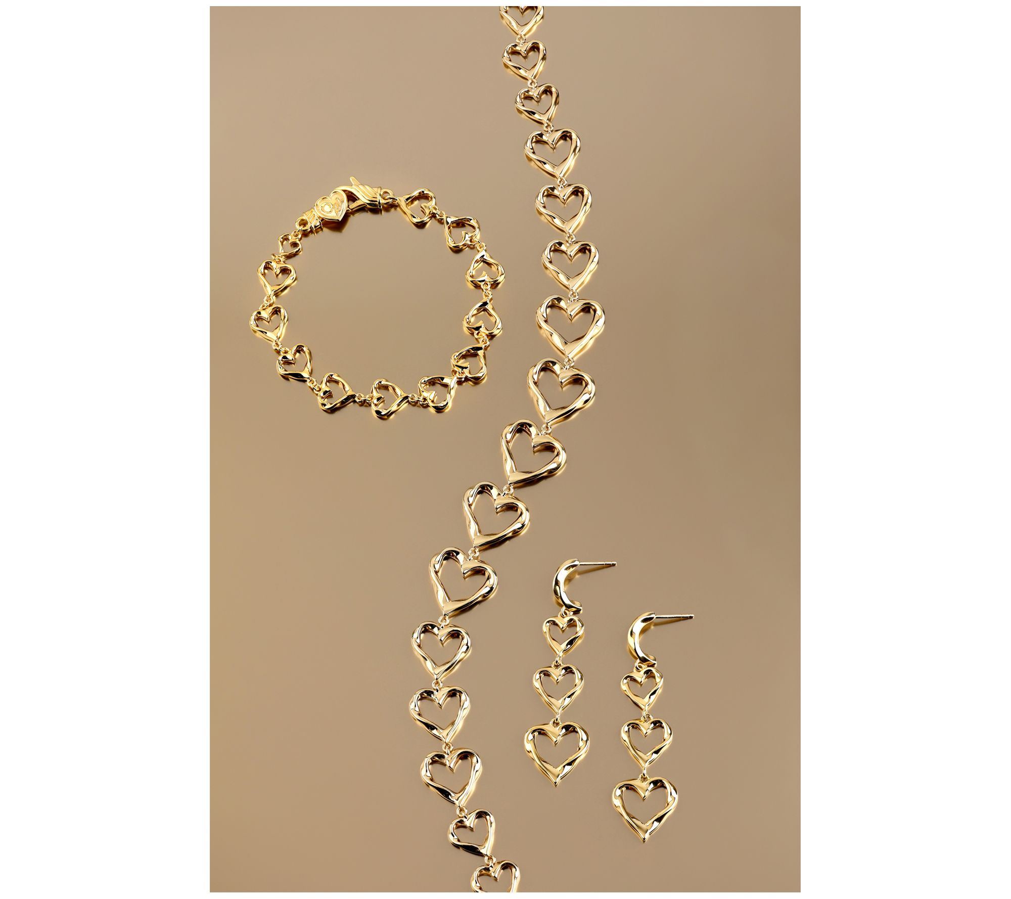 Christian James by Scott Grimes 14K Gold Clad Triple Heart Drop Earrings