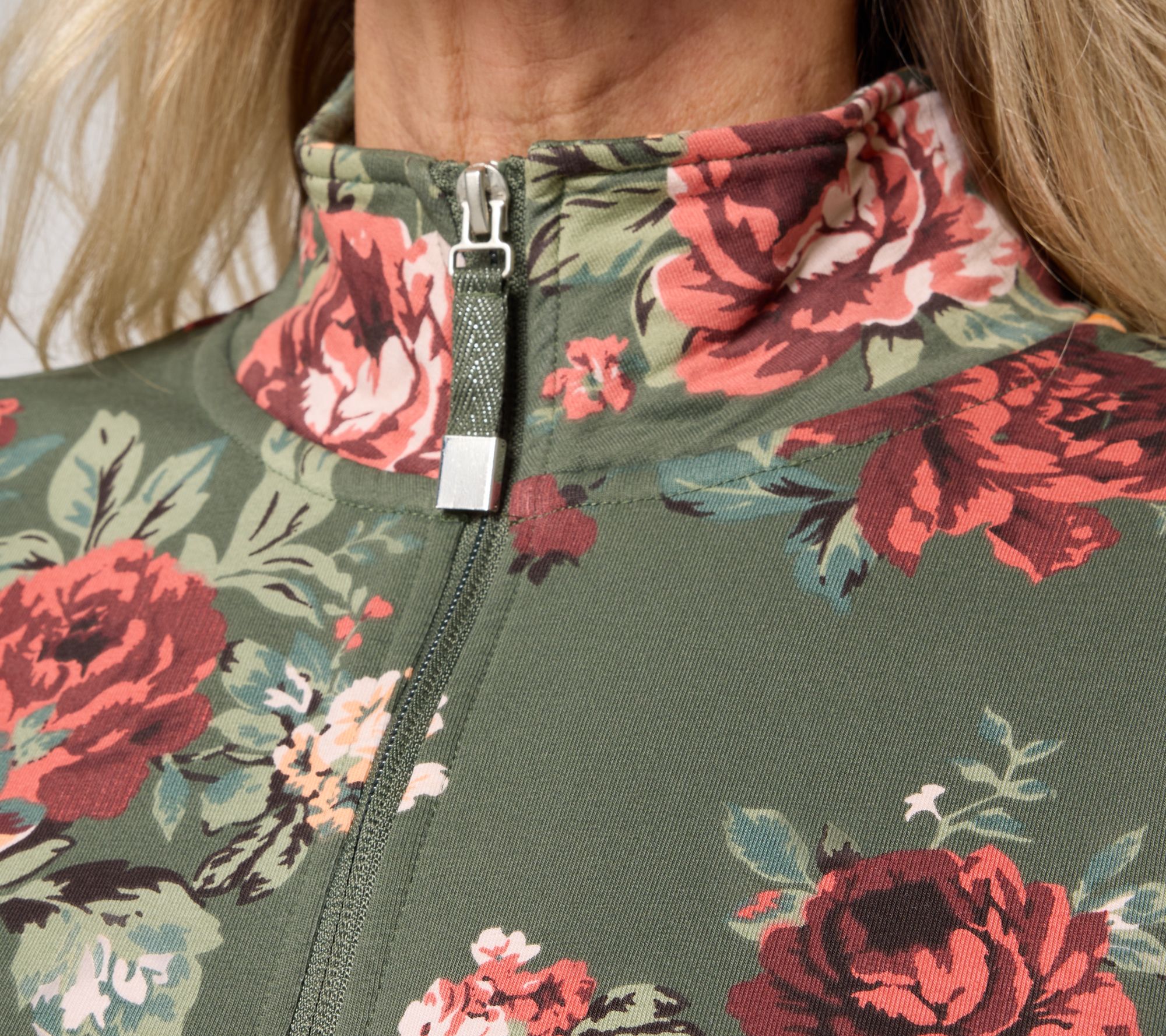 Denim & Co. Active Brushed Back French Terry Half Zip Top