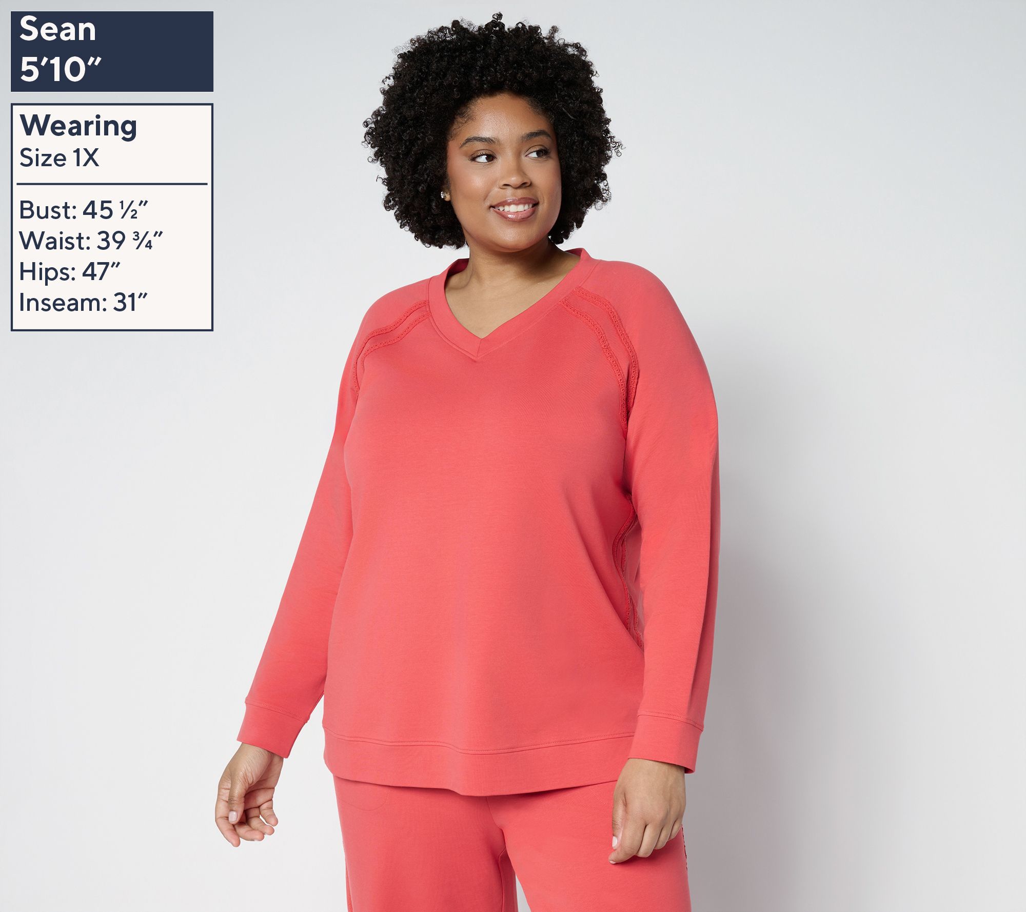 Denim & Co. Active French Terry V-Neck Pullover with Side Trim