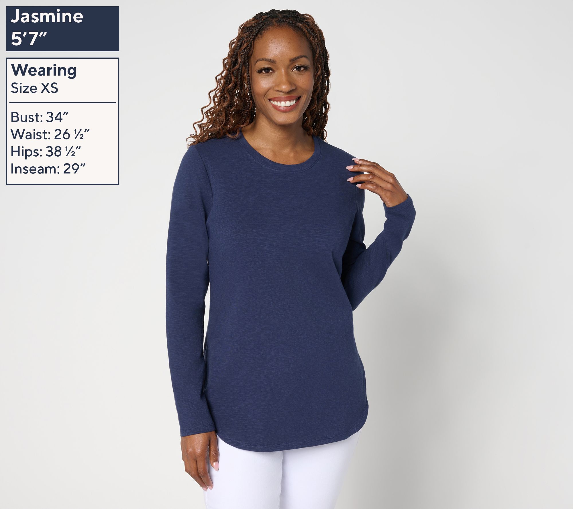 Denim & Co. Essentials Textured Knit Bracelet Sleeve Round Neck Top