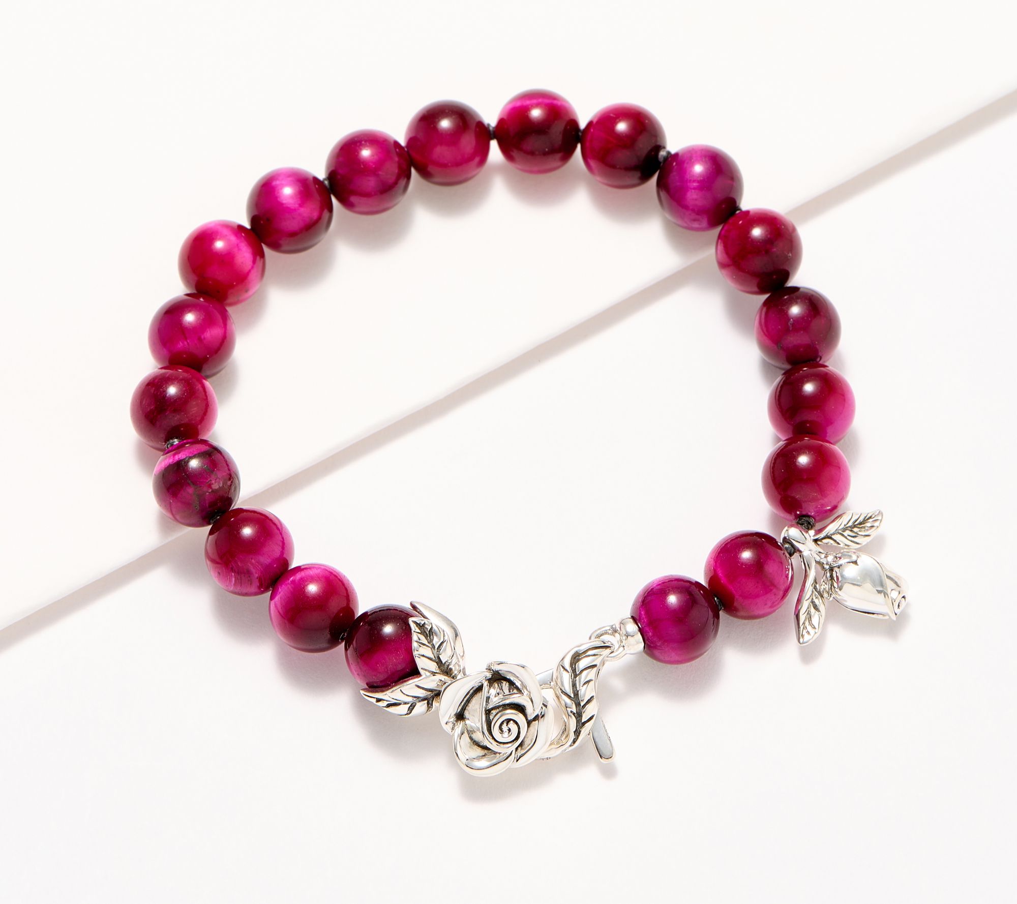 Third Person Sterling Silver Wandering Rose Gemstone Beaded Bracelet