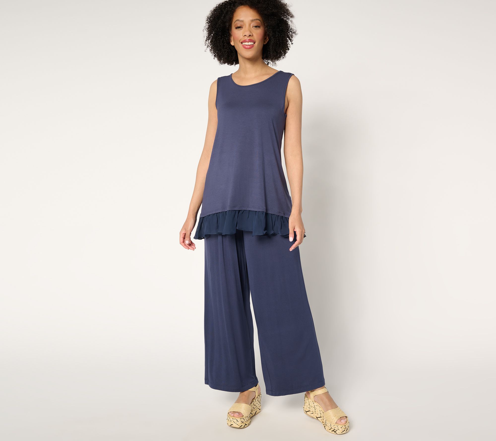 LOGO by Lori Goldstein Regular Knit Full Length Wide Leg Pants
