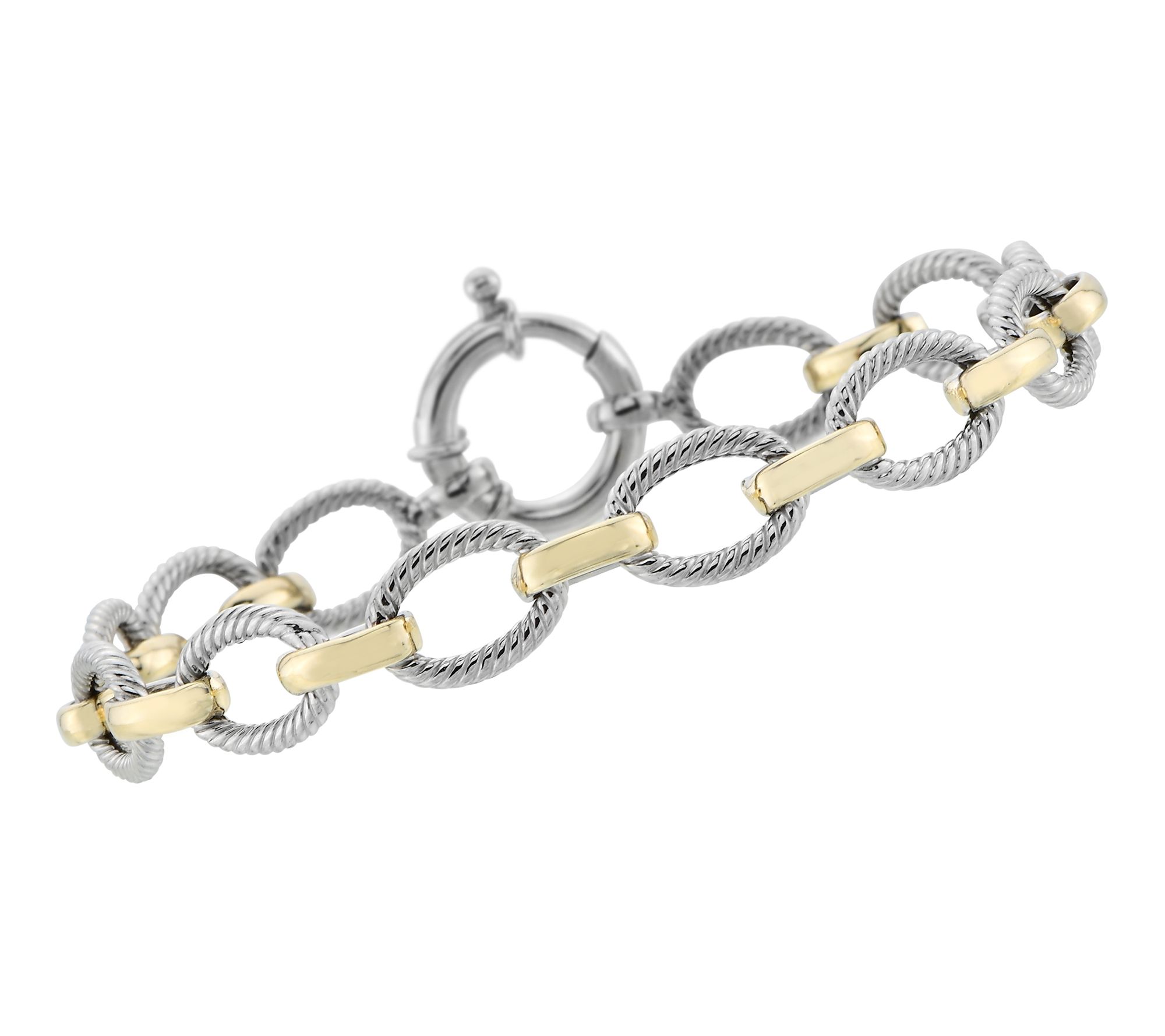 Silver Style Two-Tone Diamond Cut Oval Link Bracelet, Sterling