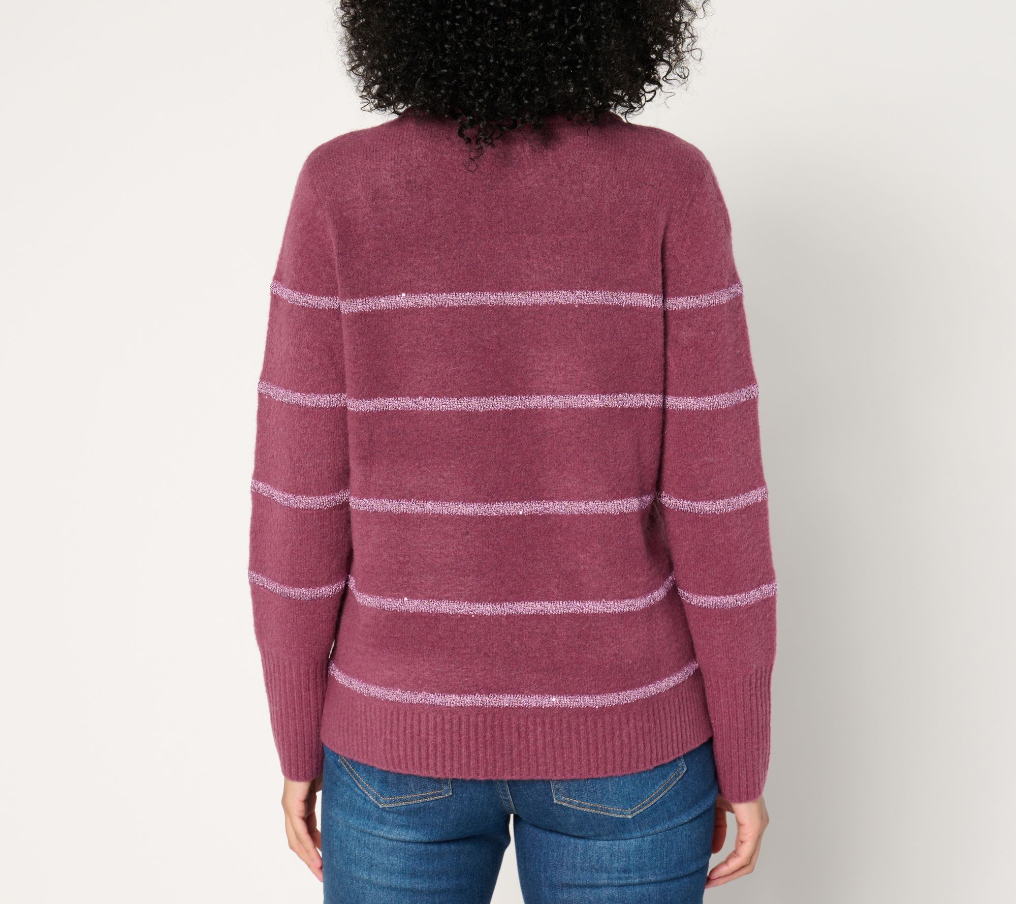 Isaac Mizrahi Live! Apres Mini Sequin Stripe Pullover Sweater