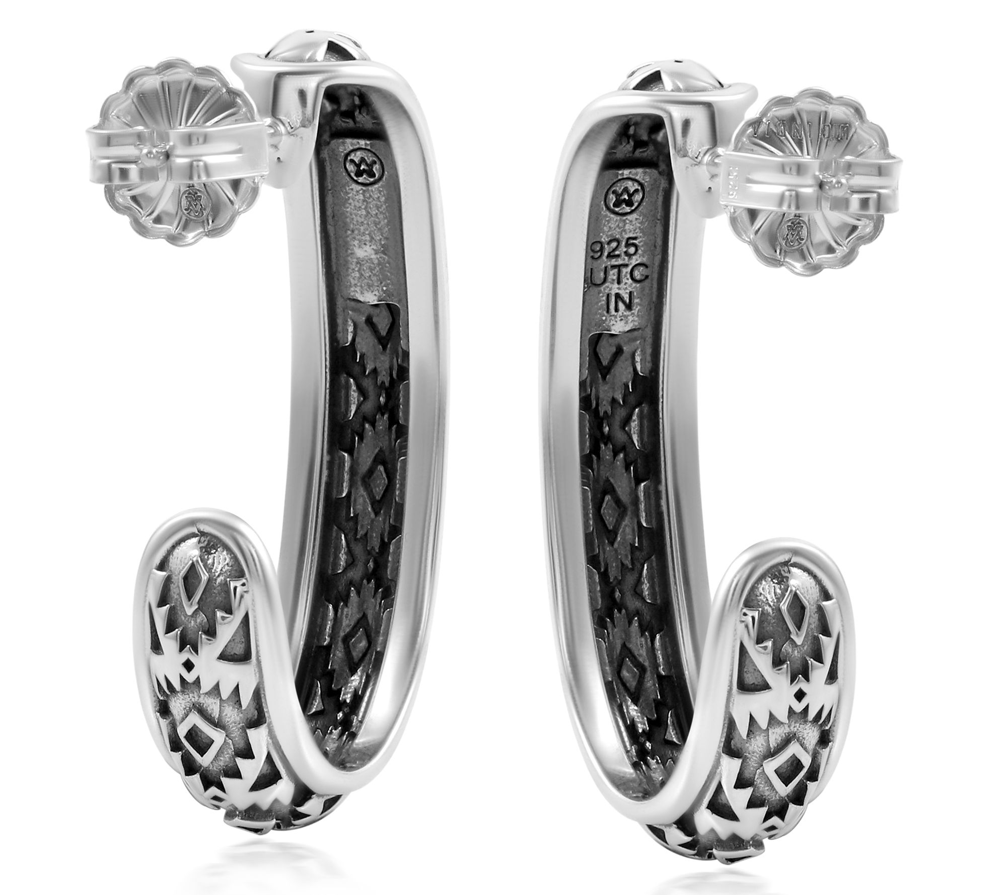 American West Sterling Silver Patterned J HoopEarrings