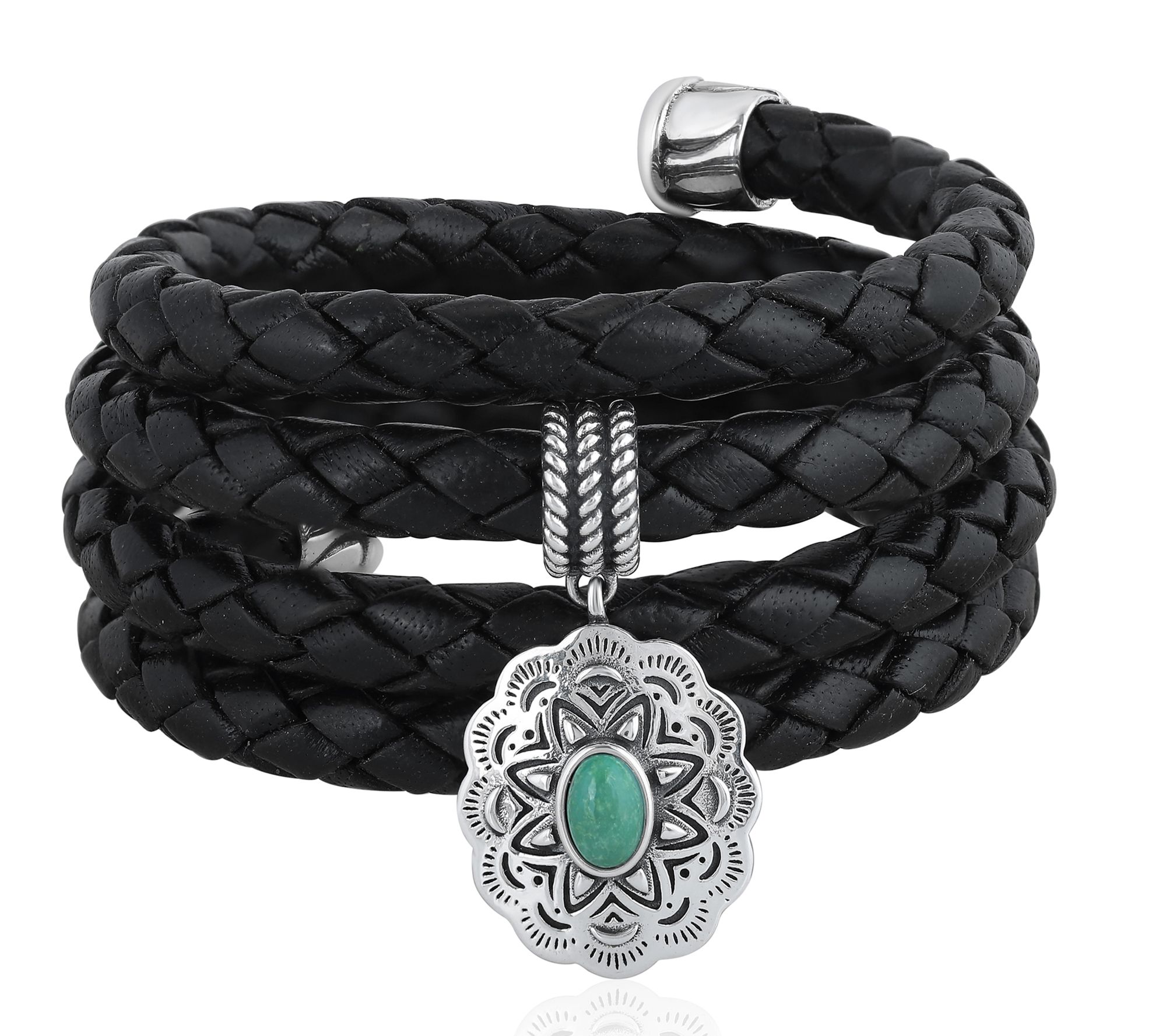 American West Sterling Gemstone Concha Leather Bracelet