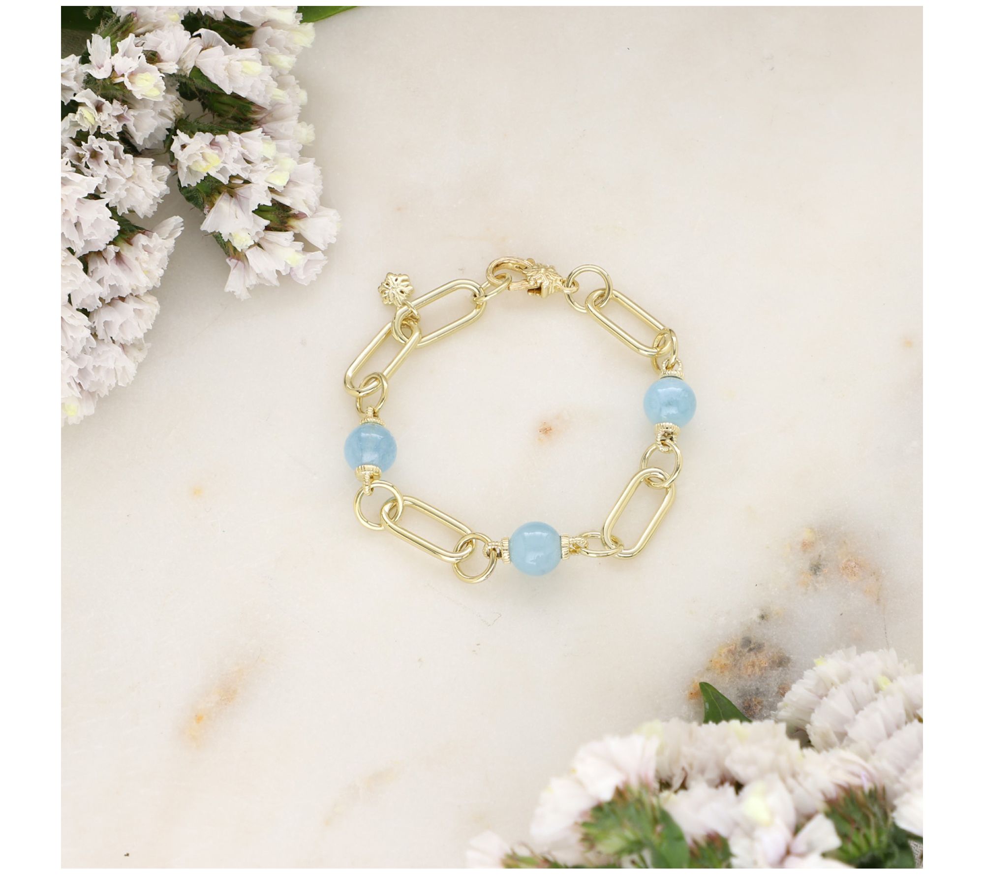 Ariva Silver 18K Clad Paperclip Gemstone Station Bracelet