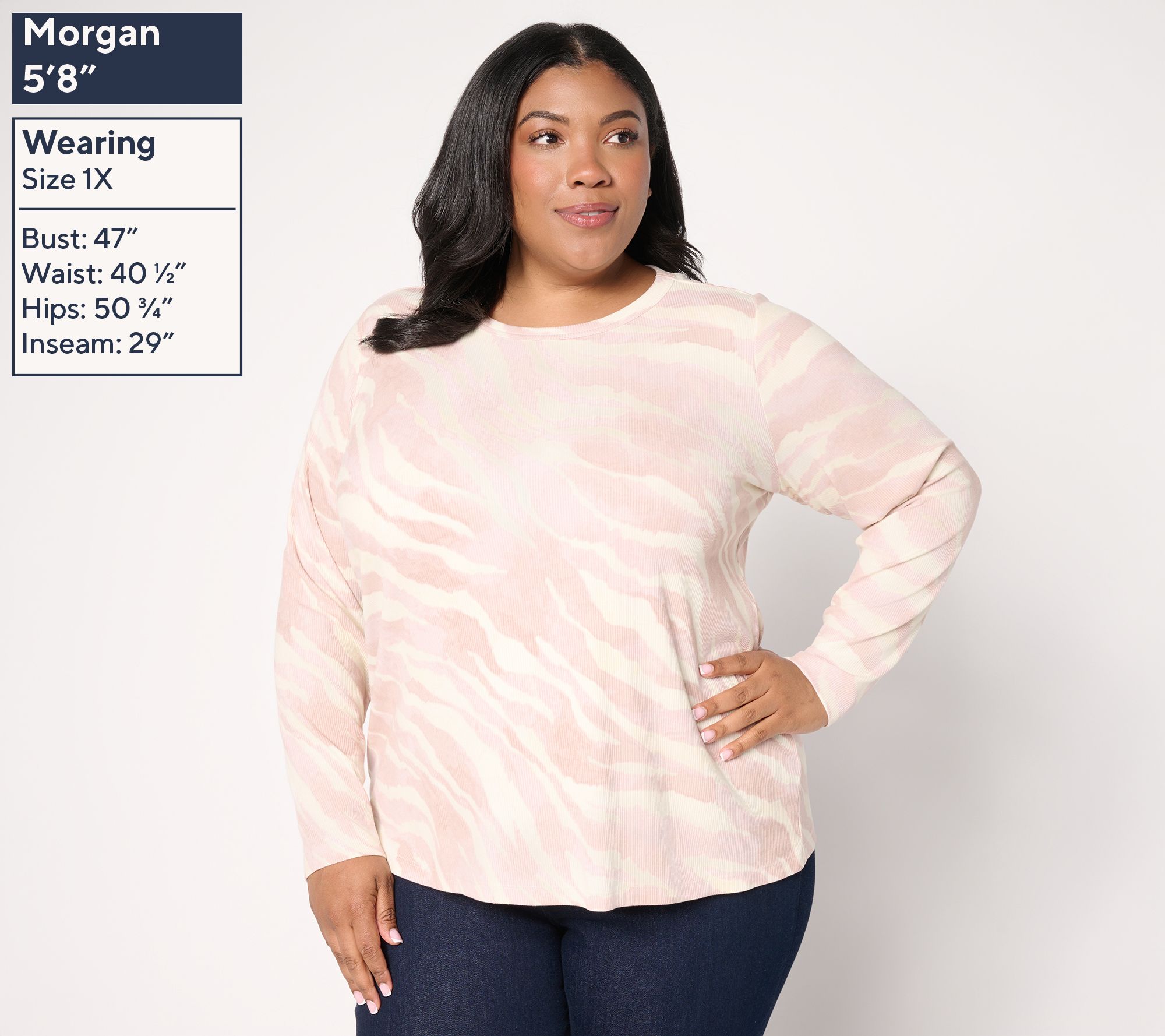 Susan Graver Weekend Printed Rib Knit Crew Neck Top