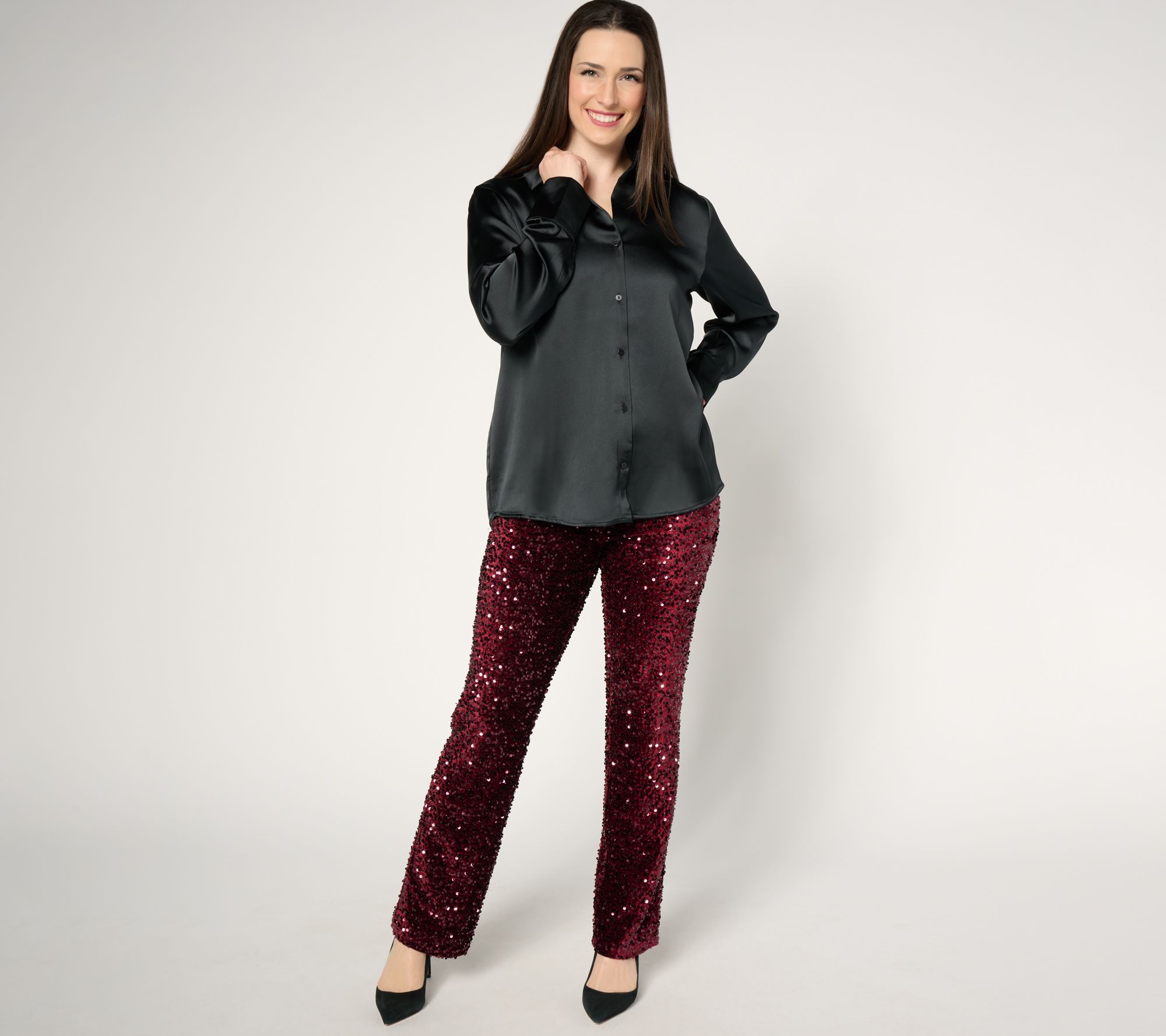Jingle Belles by Kim Gravel Regular Sequin Paillette Velvet Pant