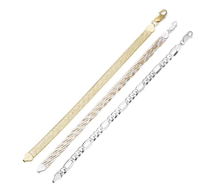 Silver Style Tri-Color Triple Bracelet Set, Sterling