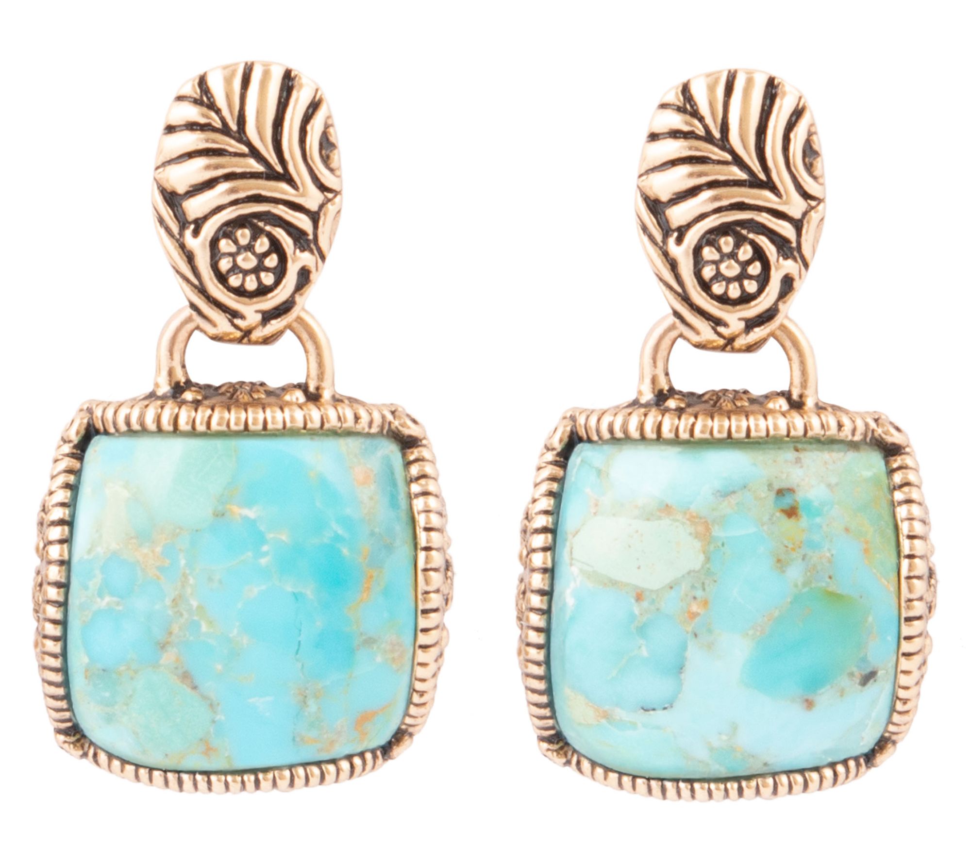 Barse Artisan Crafted Bronze Carved Turquoise Earrings