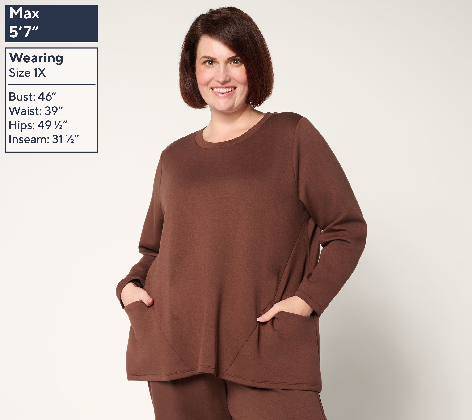 LOGO by Lori Goldstein Long Sleeve Scuba Knit Seamed Top