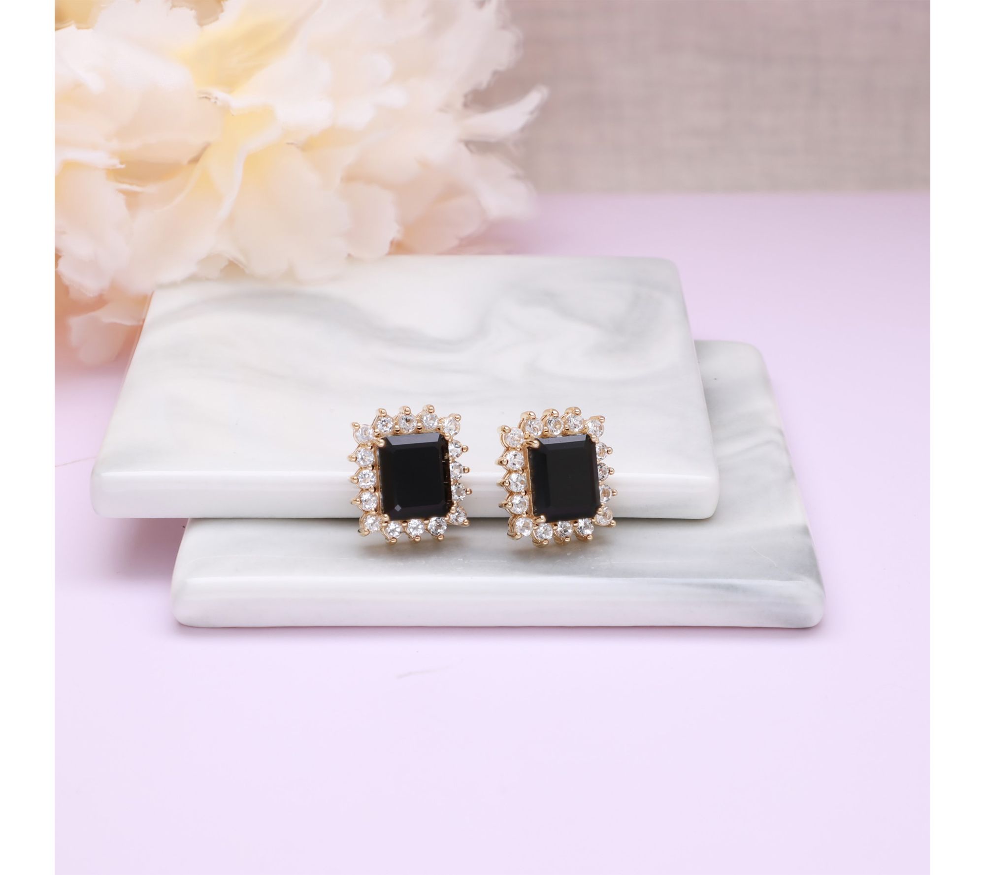 Ariva 18K Gold Clad Onyx & White Topaz Vivien Earrings