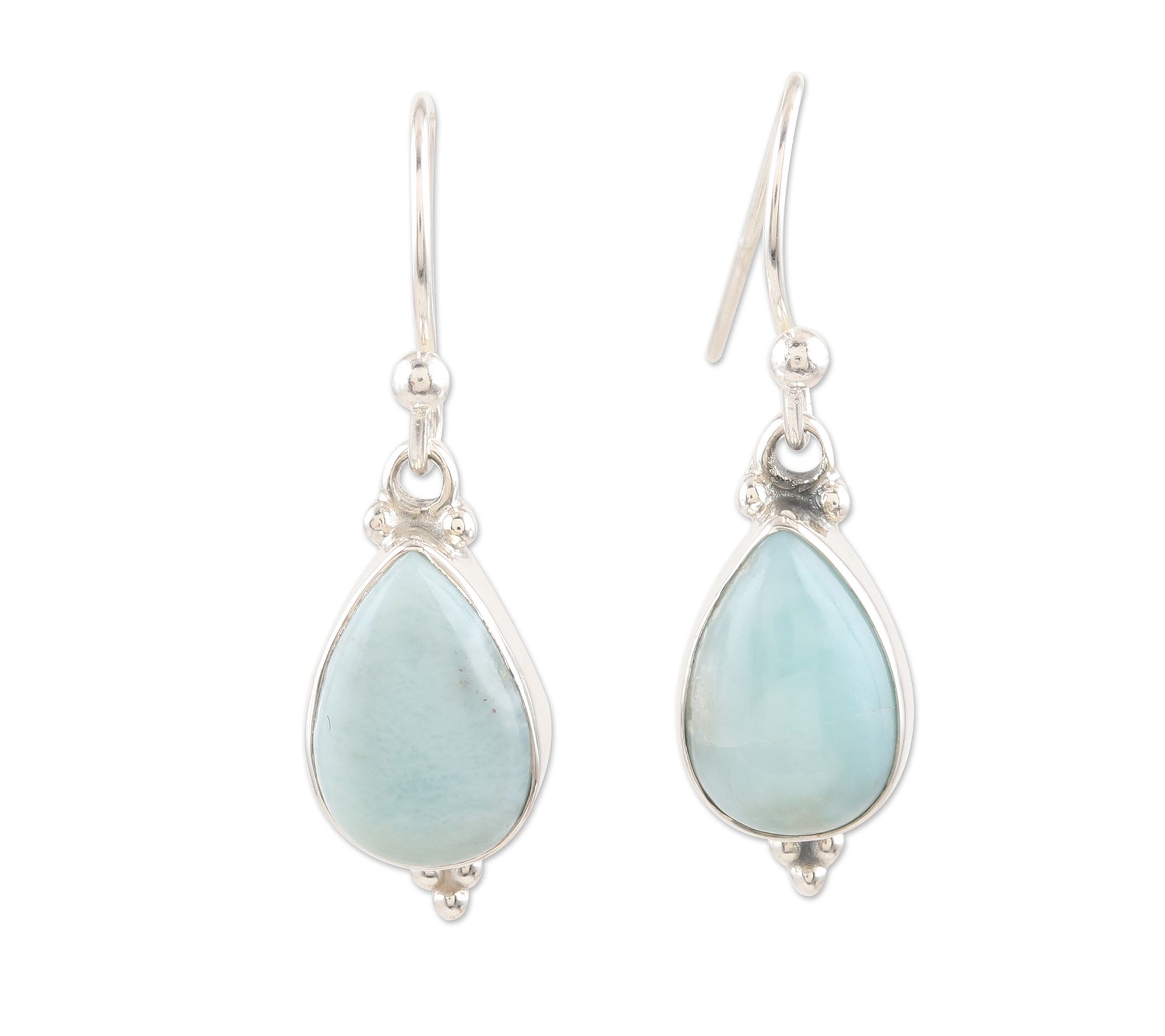 Novica Artisan Crafted Sterling Silver Larimar Dangle Earrings