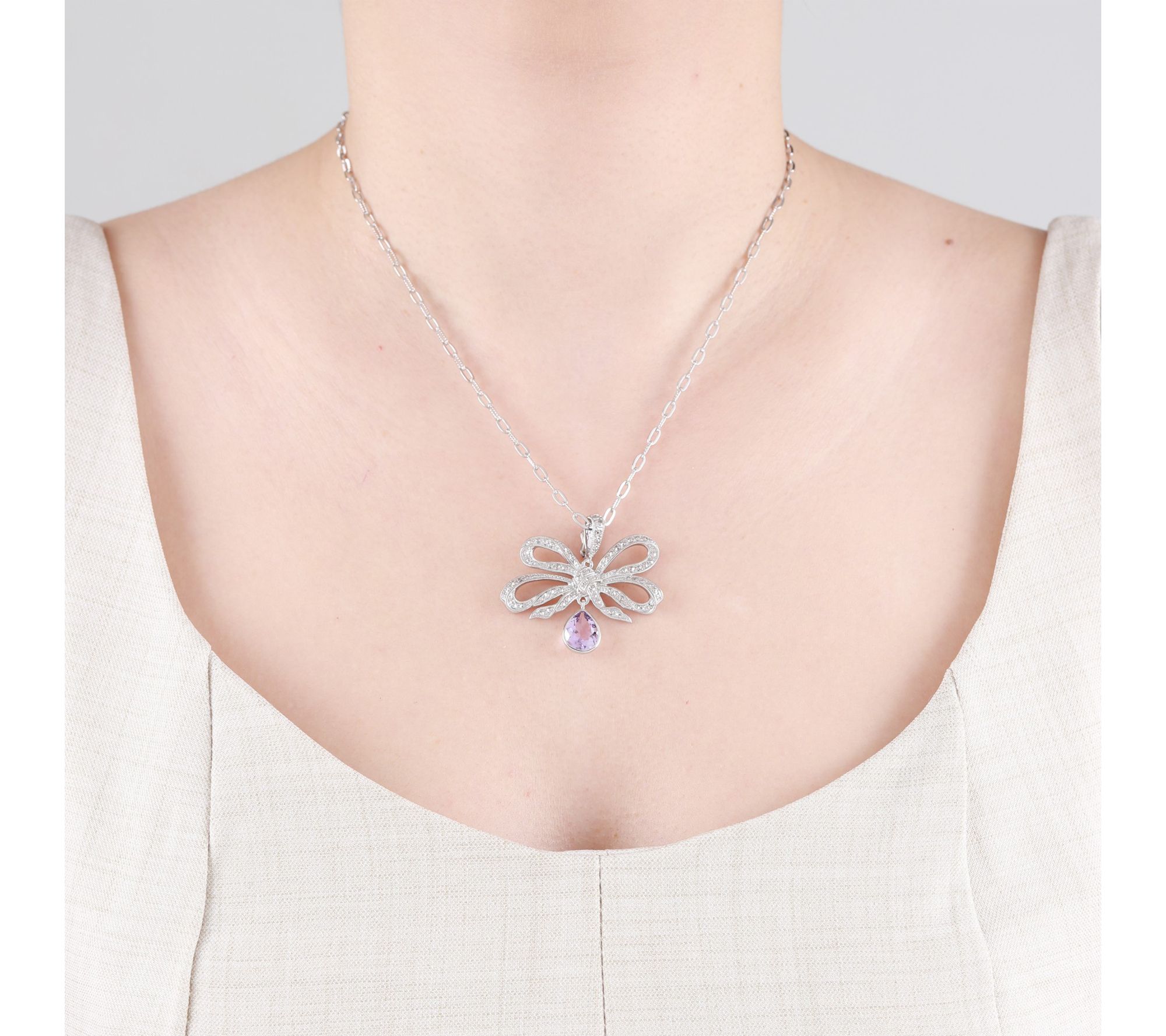 Dallas Prince Sterling Chrome Marcasite & Amethyst Necklace