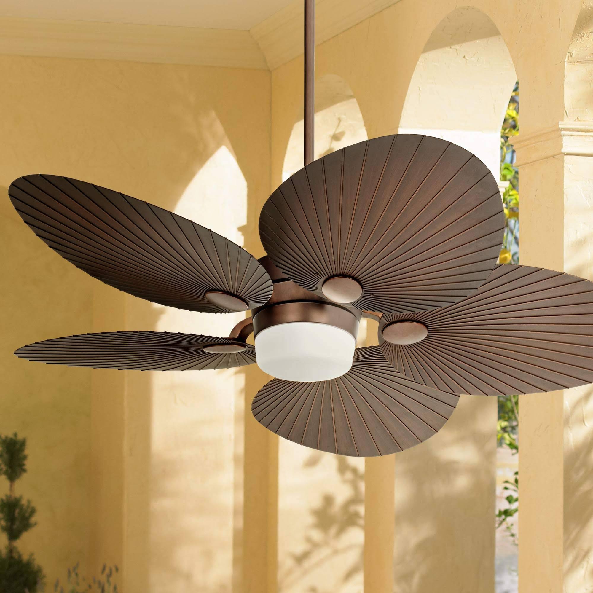 52 Casa Vieja Tropical Indoor Outdoor Ceiling Fan with Light LED Remote Control Oil Brushed Bronze Palm Leaf Damp Rated for Patio Porch