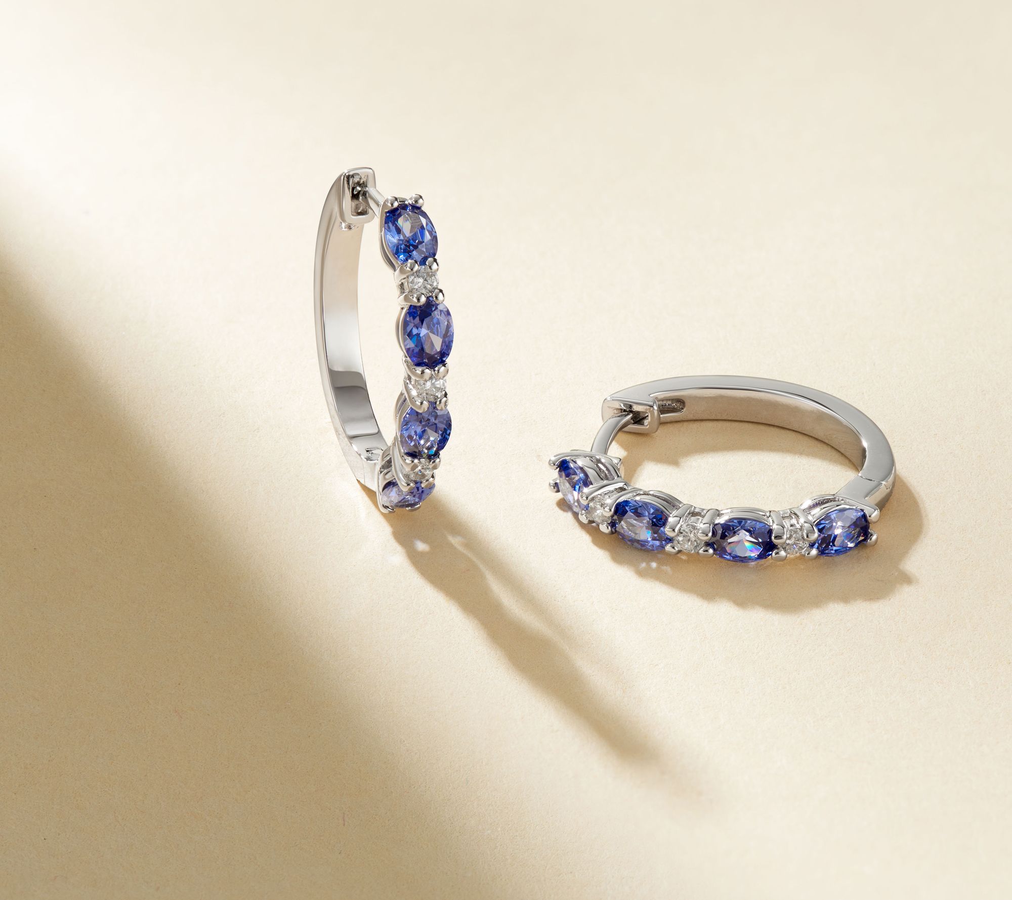 Diamonique & Simulated Tanzanite Hoop Earrings, Sterling