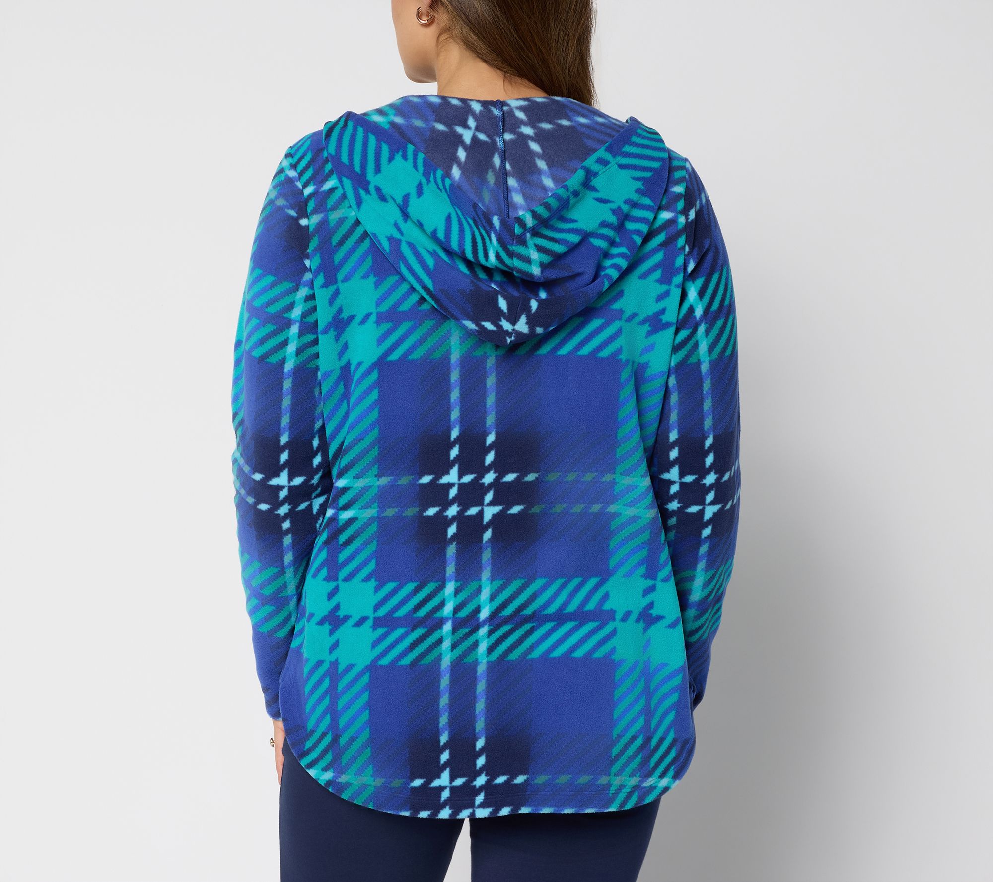 Denim & Co. Active Fleece Printed Zip Front Hooded Jacket