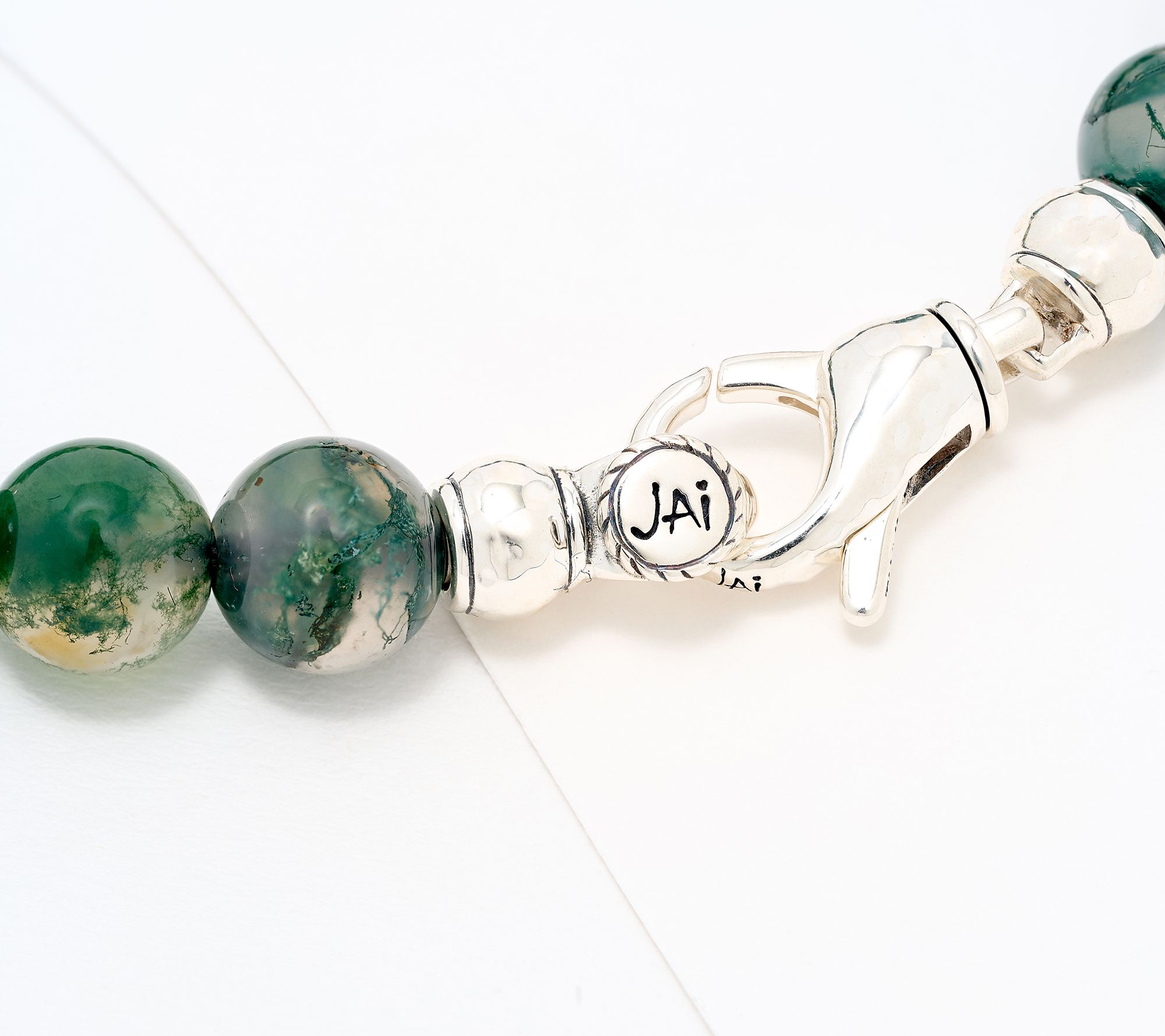 JAI Ireland Sterling Silver Moss Green Agate Bead Bracelet