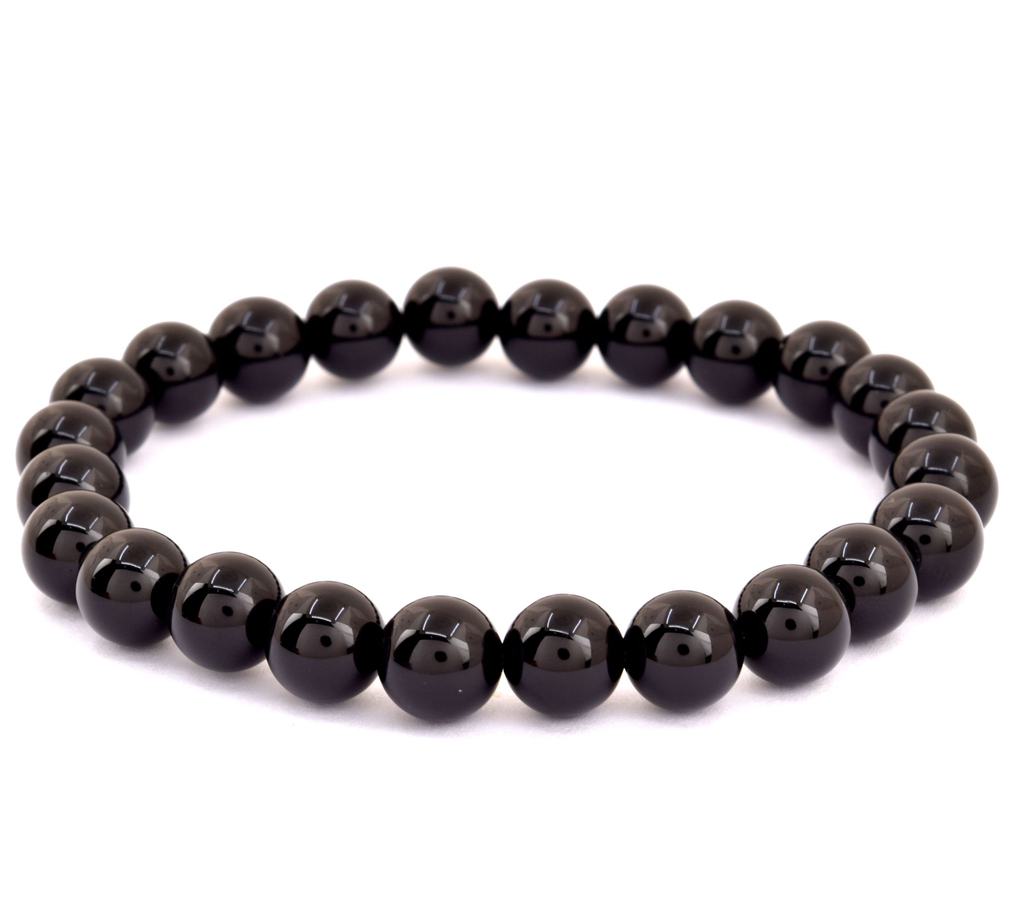Black Chalcedony Smooth Beaded Stretch Bracelet