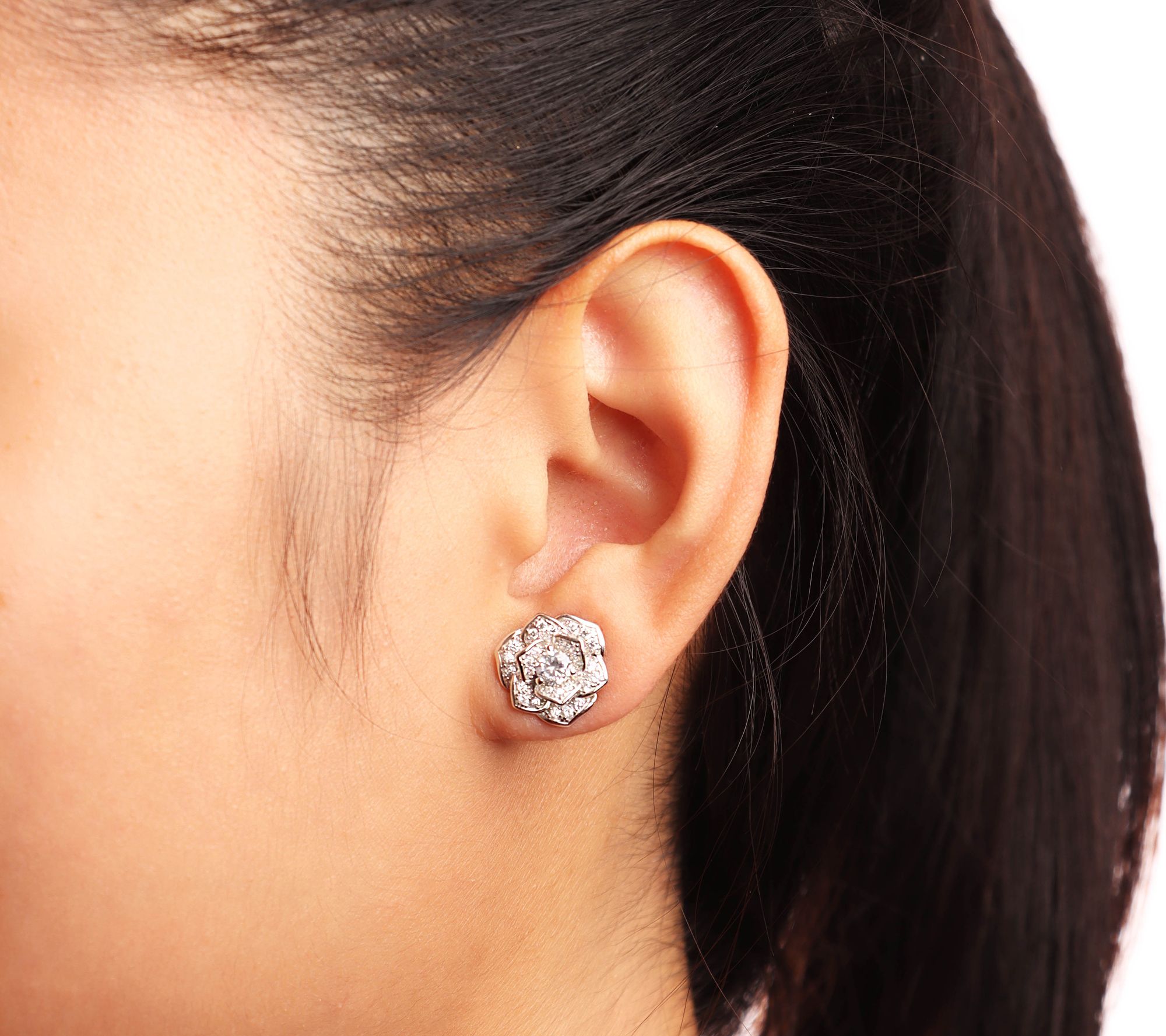 David Markstein Sterling CZ Flower Earrings