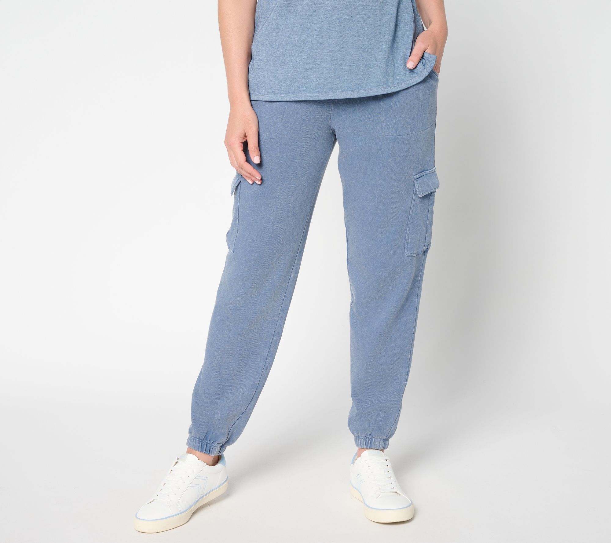 AnyBody Regular Washed French Terry Cargo Jogger Pant