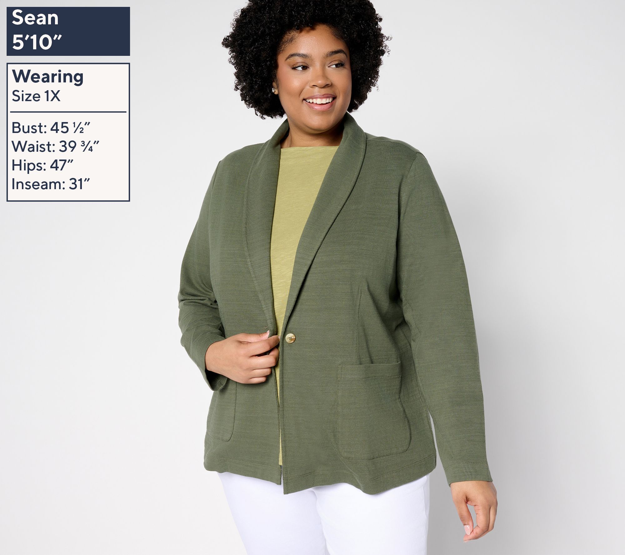 Denim & Co. Textured Cotton Button Front Blazer with Pockets