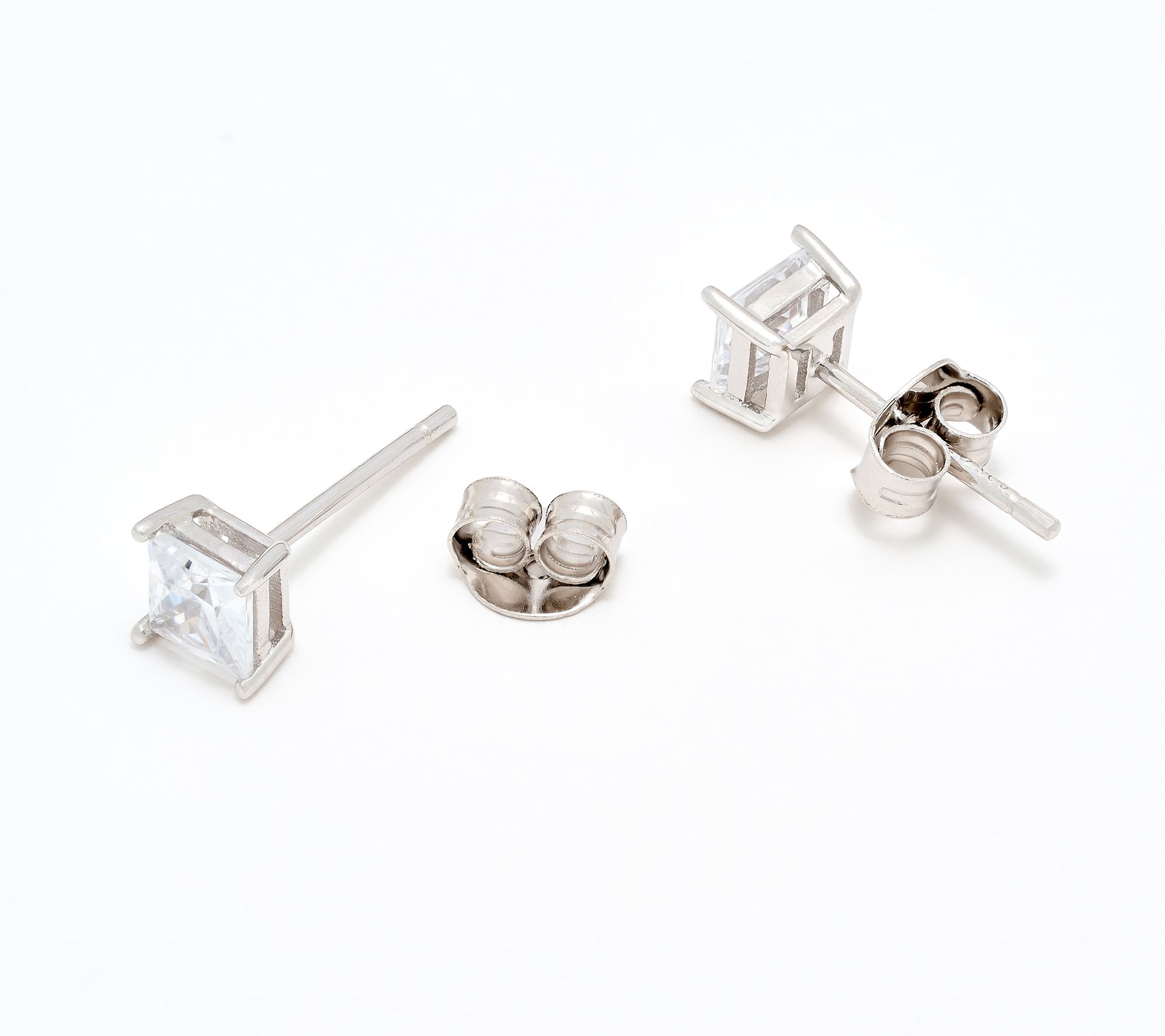 Diamonique Set of 3 Prong Set Stud Earrings with Heart Case