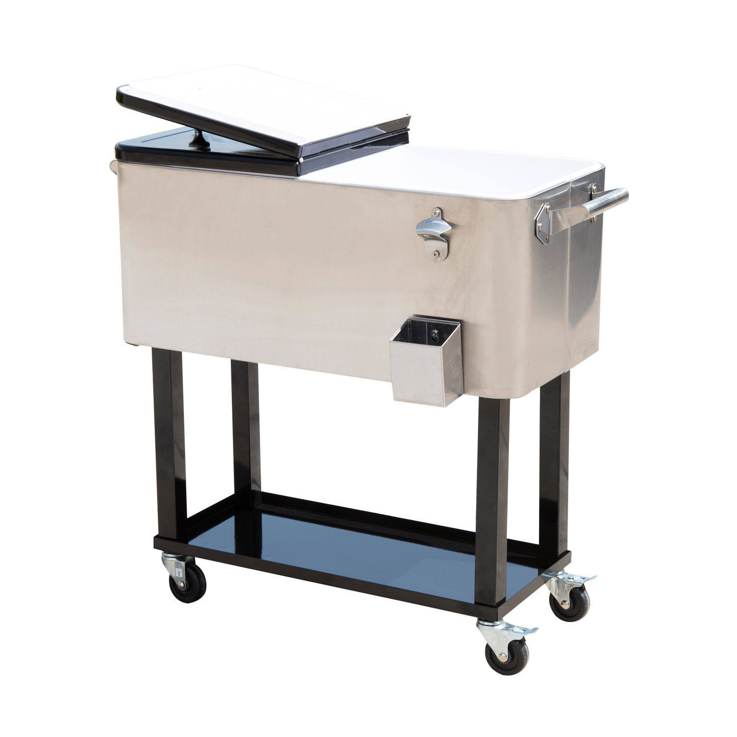 Outsunny 80 Quart Stainless Steel Portable Rolling Storage Cooler Cart